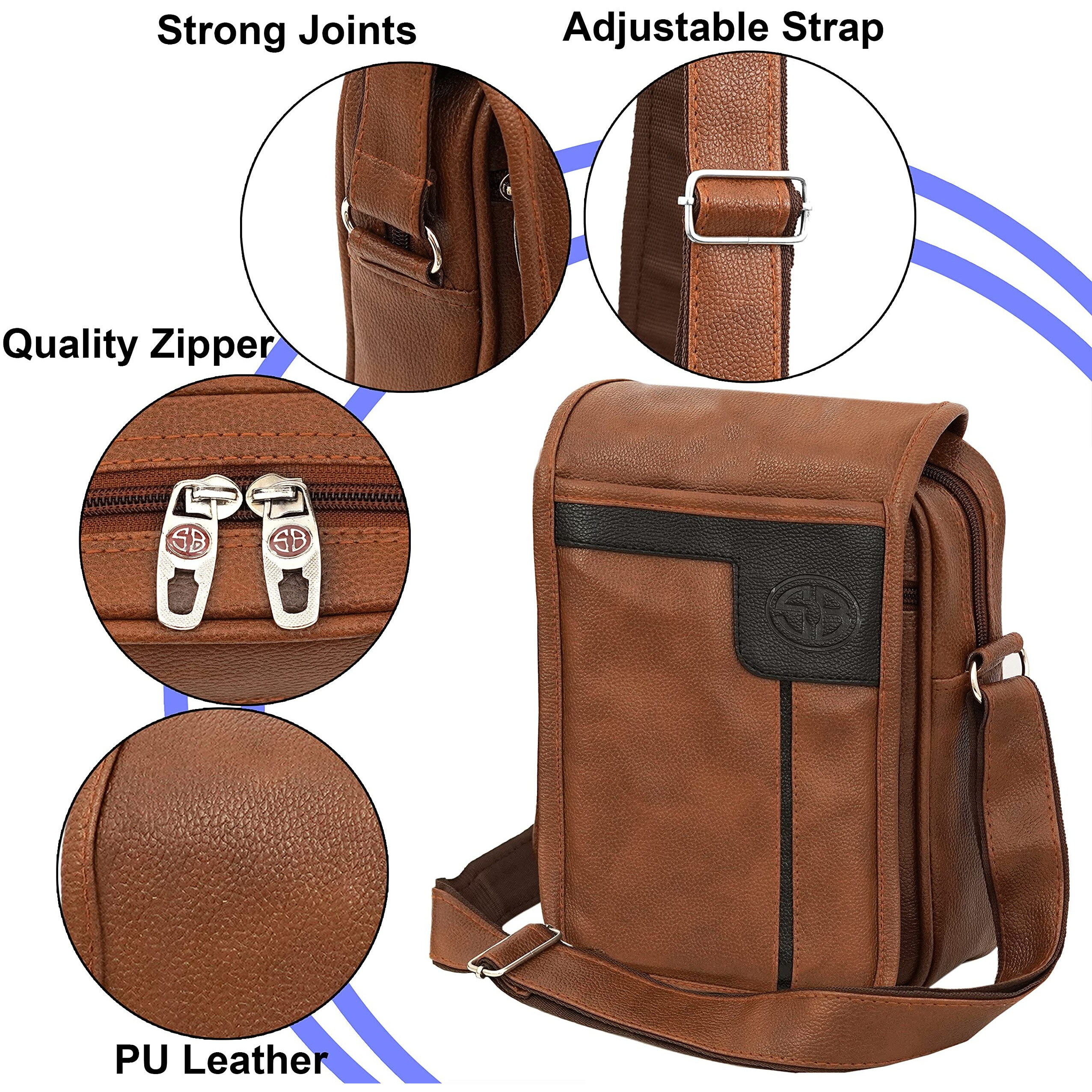 Storite Stylish Small Pu Leather Sling Cross Body Travel Office One Side Shoulder Bag With Adjustable Strap For Men & Women - Brown (18 X 6 X 25.5 Cm)
