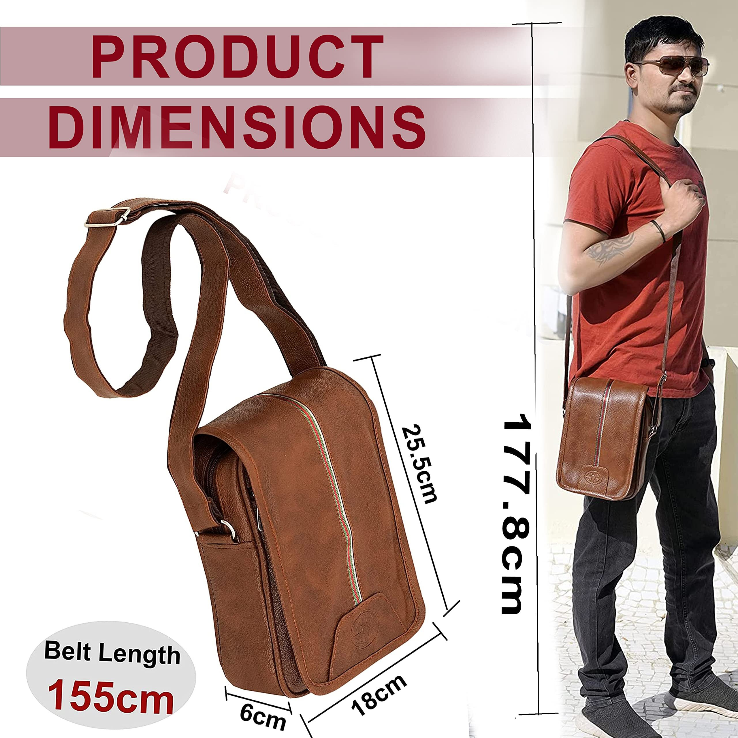 Storite Stylish Small Midddle Strip Pu Leather Sling Cross Body Travel One Side Shoulder Office Business Bag For Men & Women(18X6X25.5Cm,Coffee Brown)