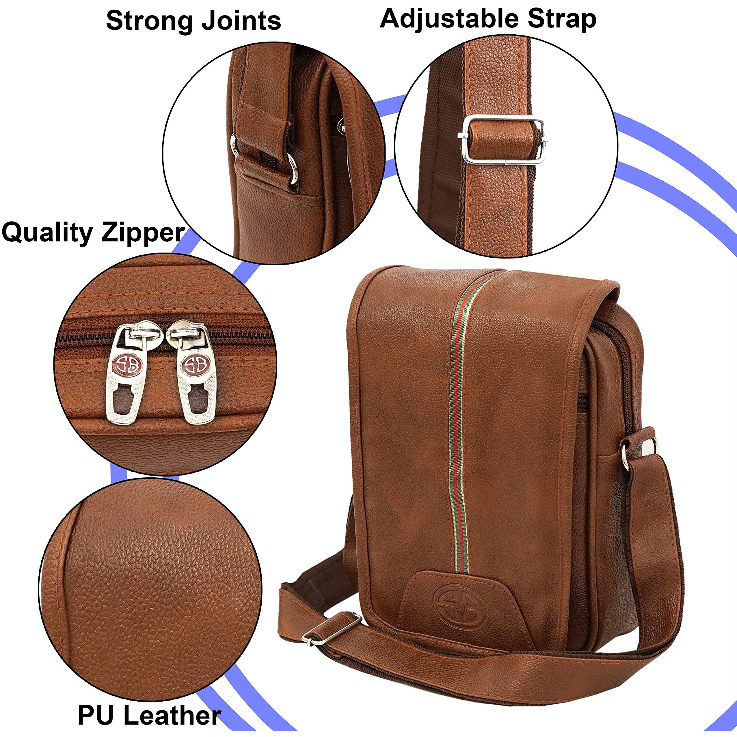 Storite Stylish Small Midddle Strip Pu Leather Sling Cross Body Travel One Side Shoulder Office Business Bag For Men & Women(18X6X25.5Cm,Coffee Brown)