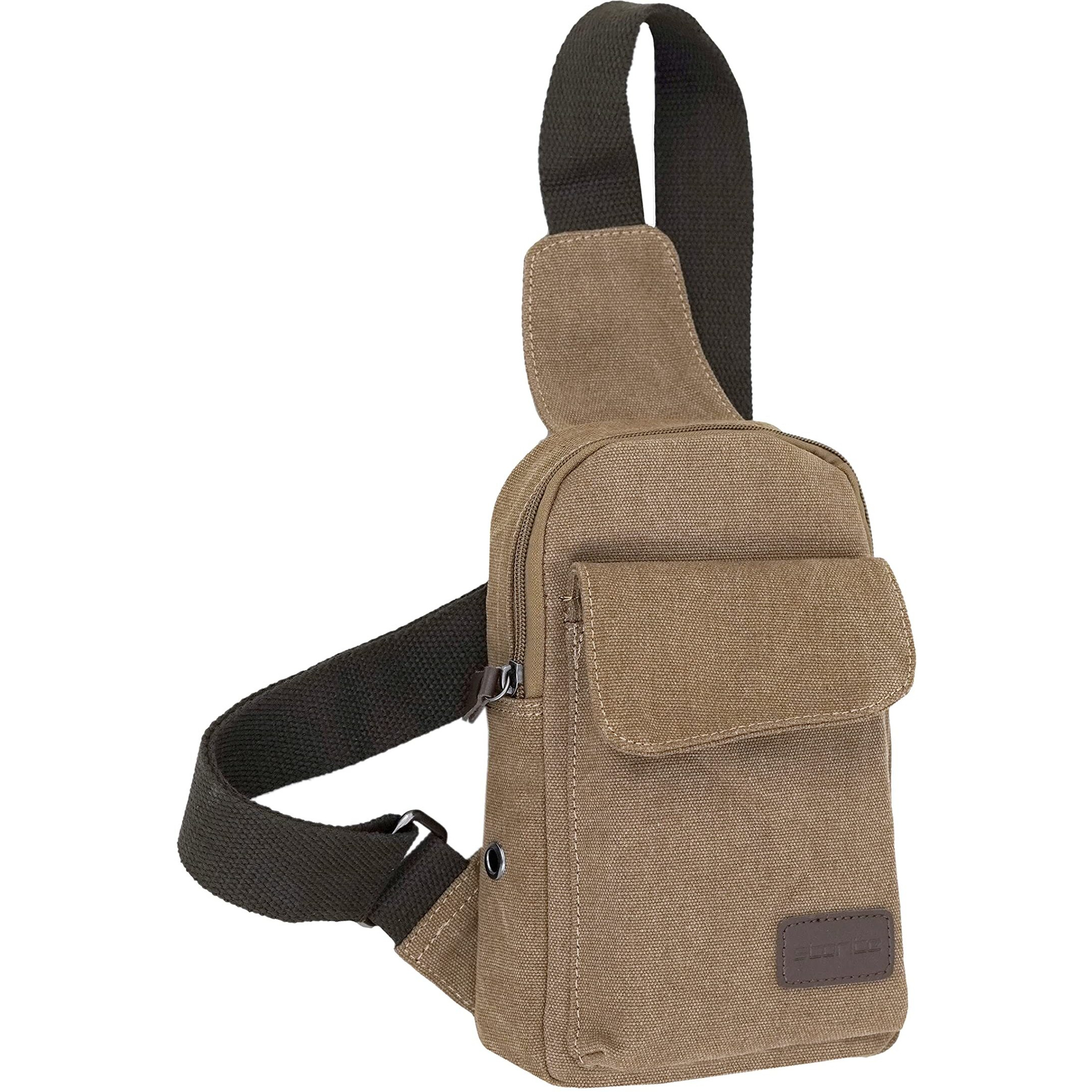 Storite Canvas Crossbody Stylish Shoulder Bag, Lightweight One Strap Sling Bag For Men & Women (Brown - 23.50 X 14 X 5 Cm)