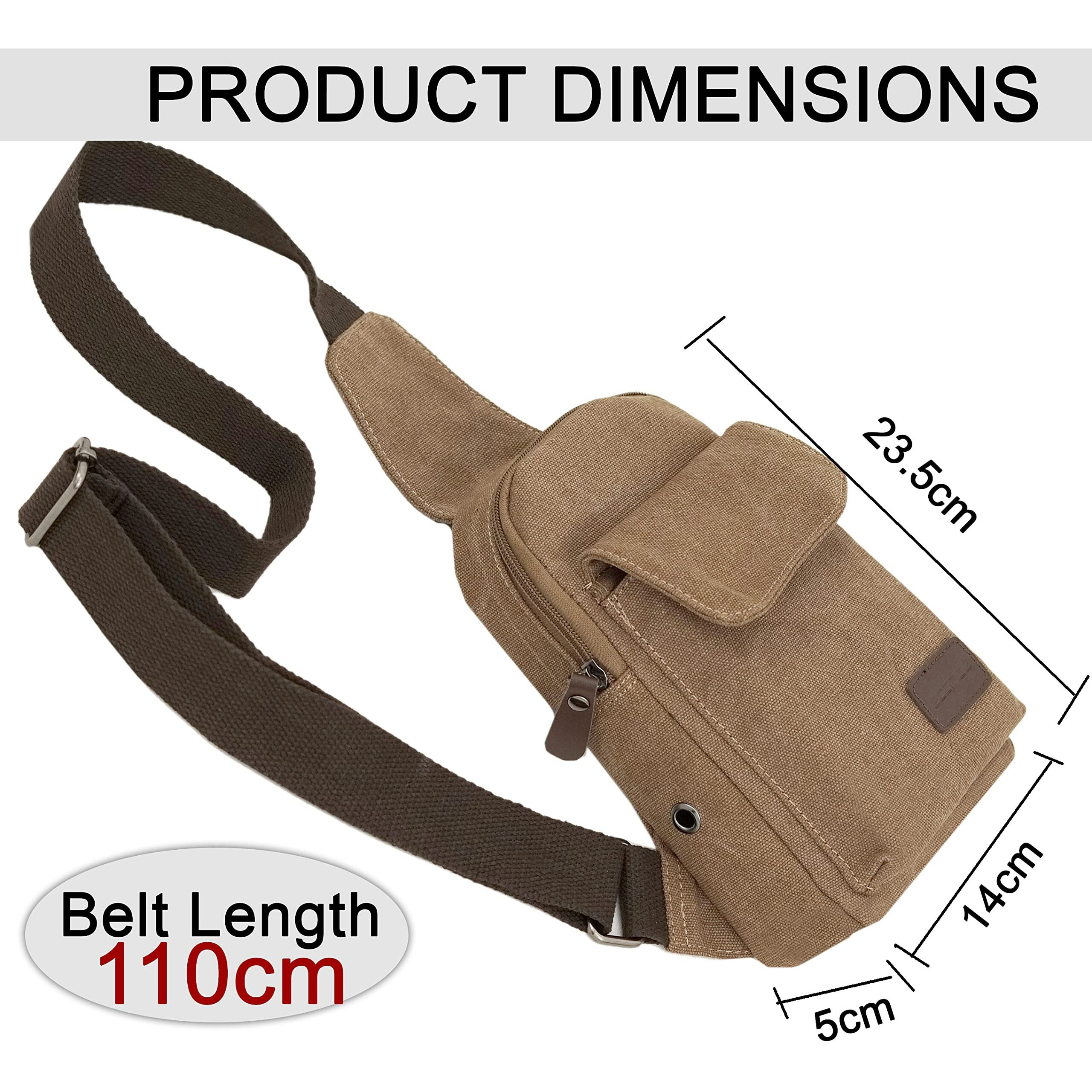 Storite Canvas Crossbody Stylish Shoulder Bag, Lightweight One Strap Sling Bag For Men & Women (Brown - 23.50 X 14 X 5 Cm)