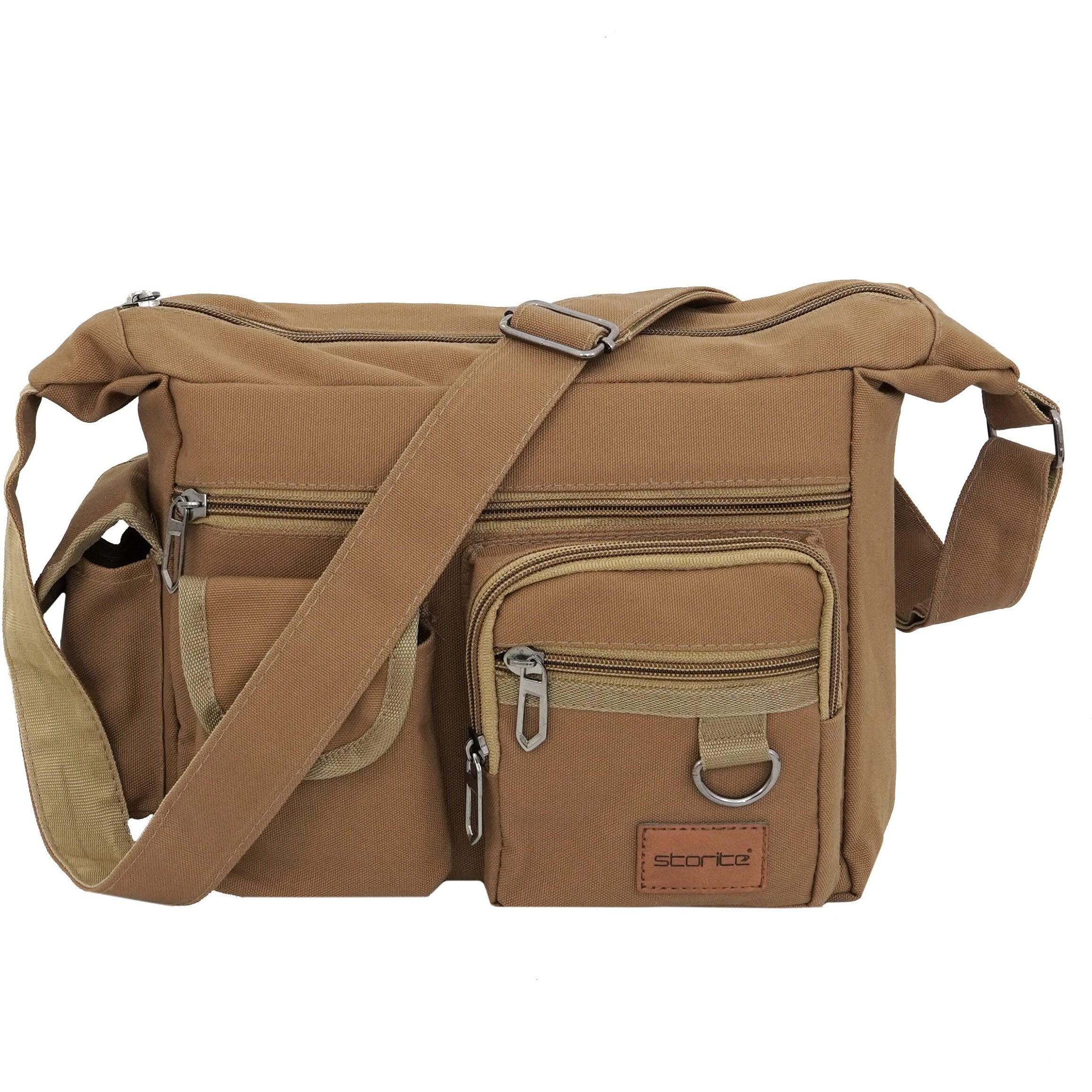 Storite Stylish Canvas Sling Cross Body Messenger Bag, One Side Shoulder Multi Pocket Sling Bag For Men & Women - Brown (27 X 10 X 26 Cm)