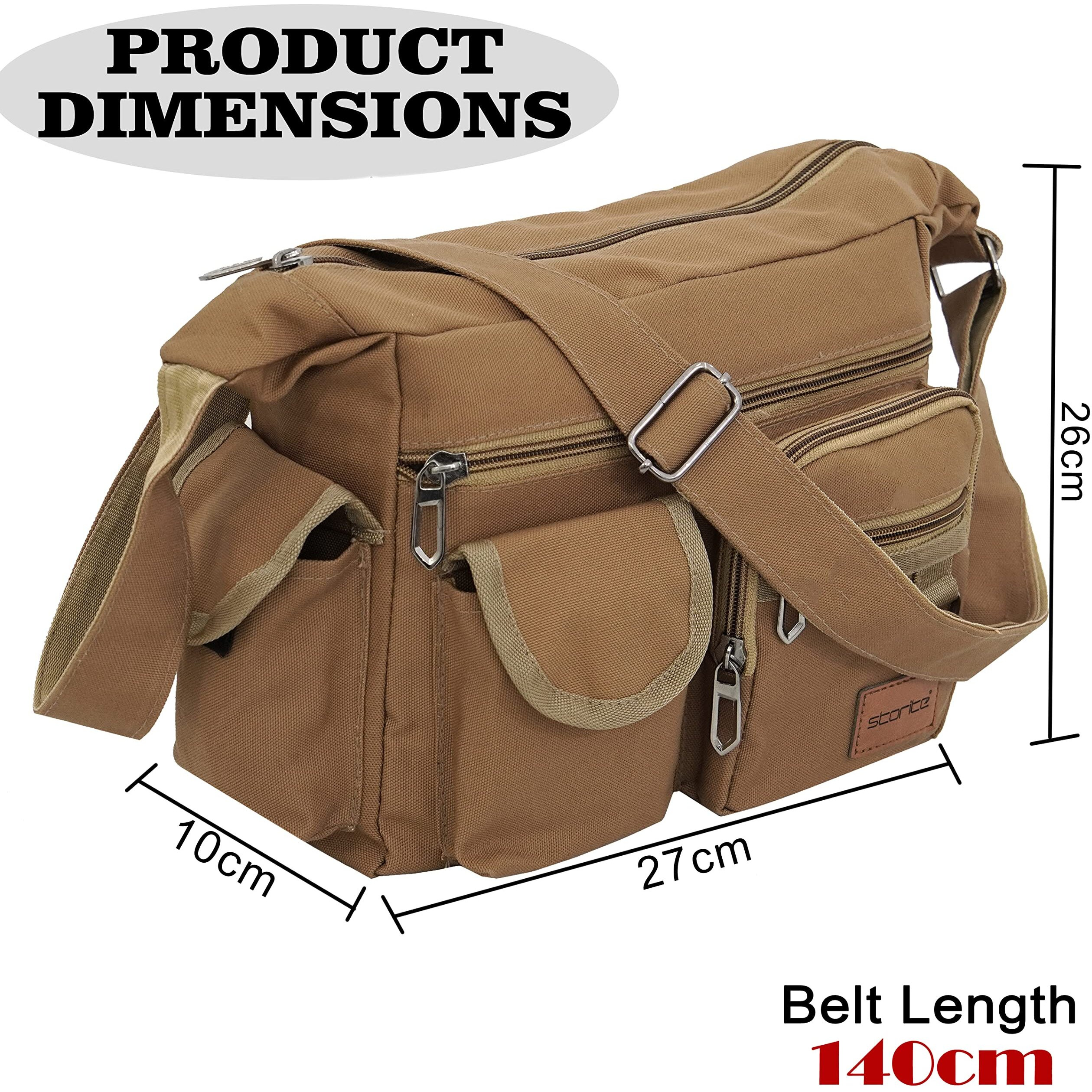 Storite Stylish Canvas Sling Cross Body Messenger Bag, One Side Shoulder Multi Pocket Sling Bag For Men & Women - Brown (27 X 10 X 26 Cm)