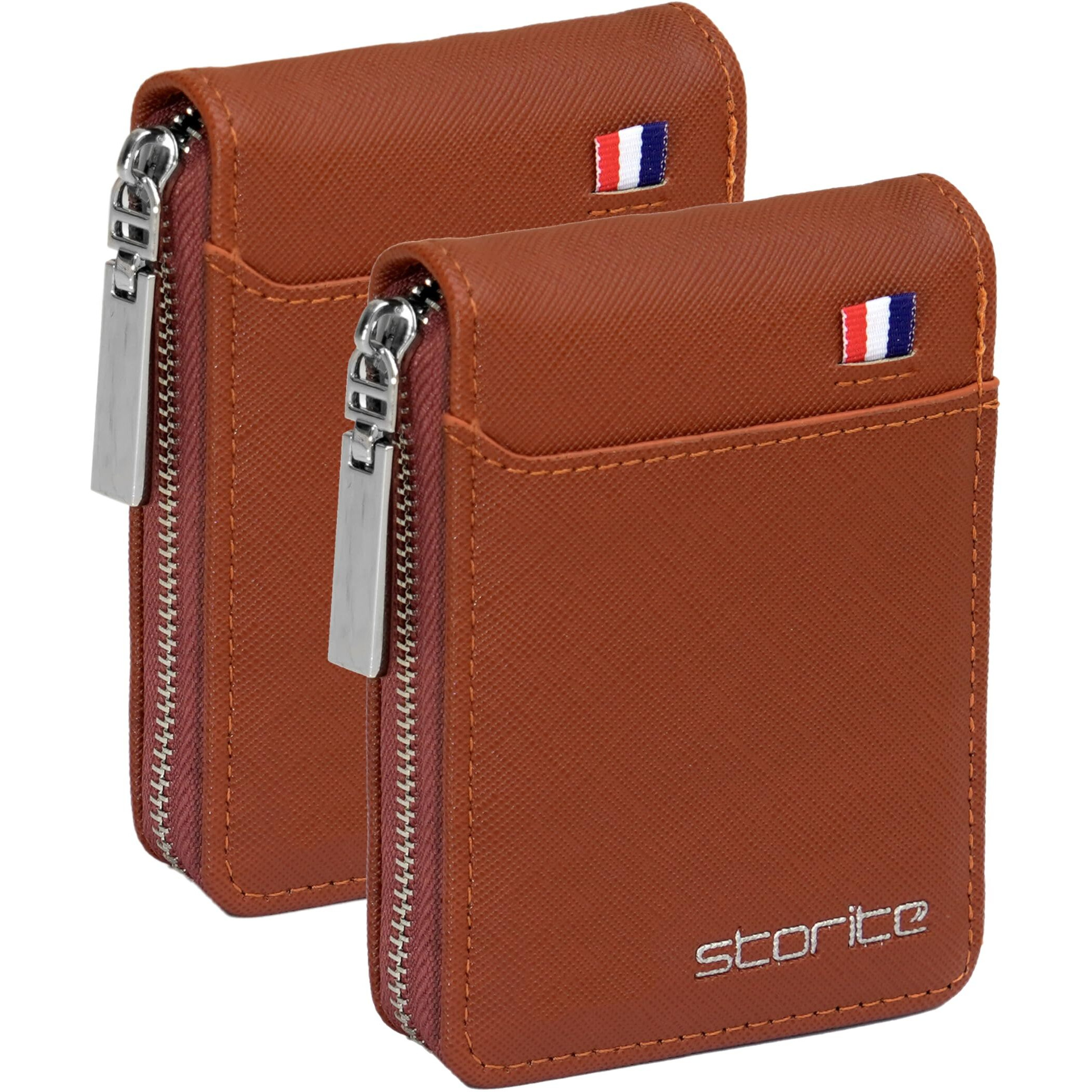 Storite Pu Leather 9 Slot Vertical Credit Debit Card Holder Money Wallet Zipper Coin Purse For Men Women (Light Brown - 11.5 X 2 X 8 Cm)