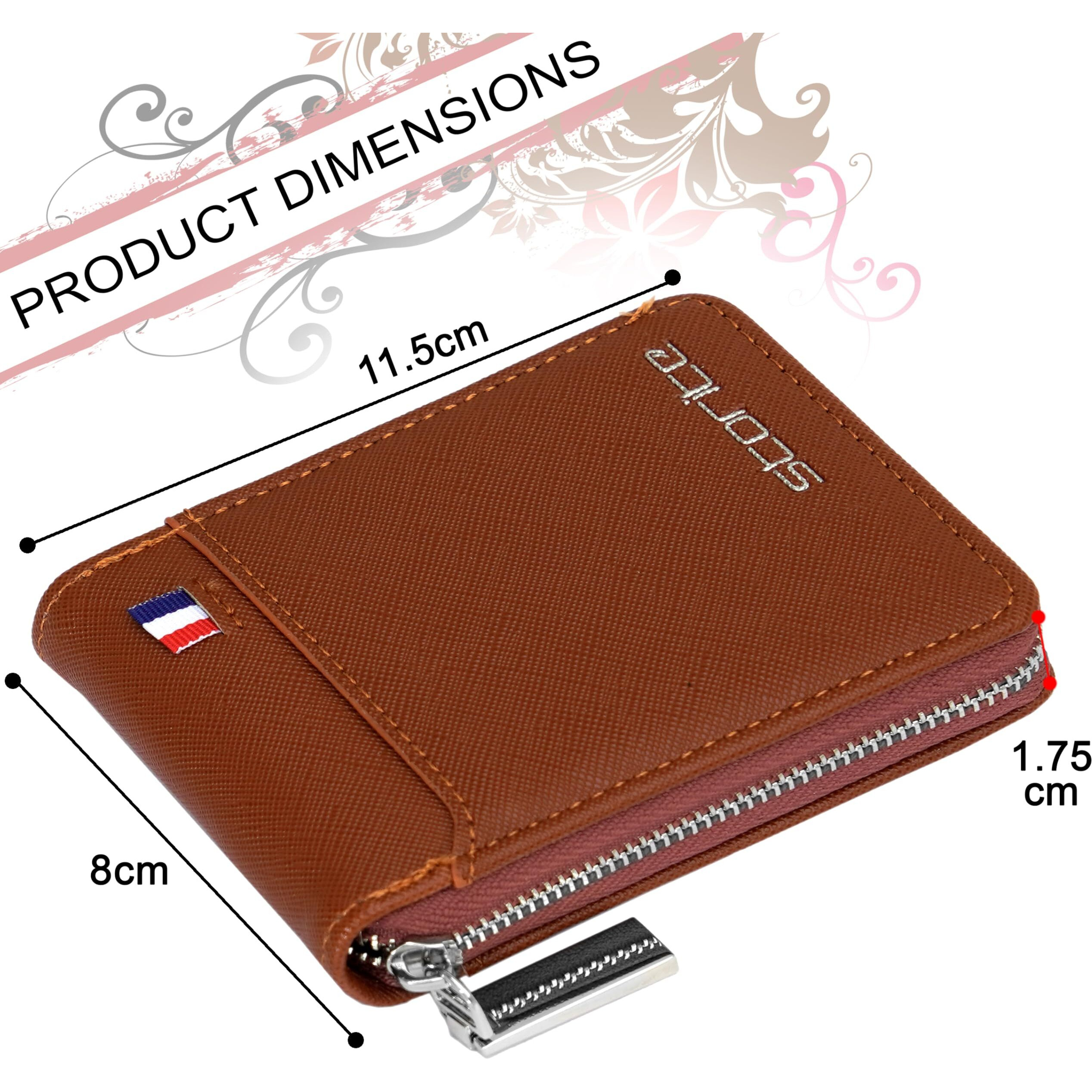 Storite Pu Leather 9 Slot Vertical Credit Debit Card Holder Money Wallet Zipper Coin Purse For Men Women (Light Brown - 11.5 X 2 X 8 Cm)