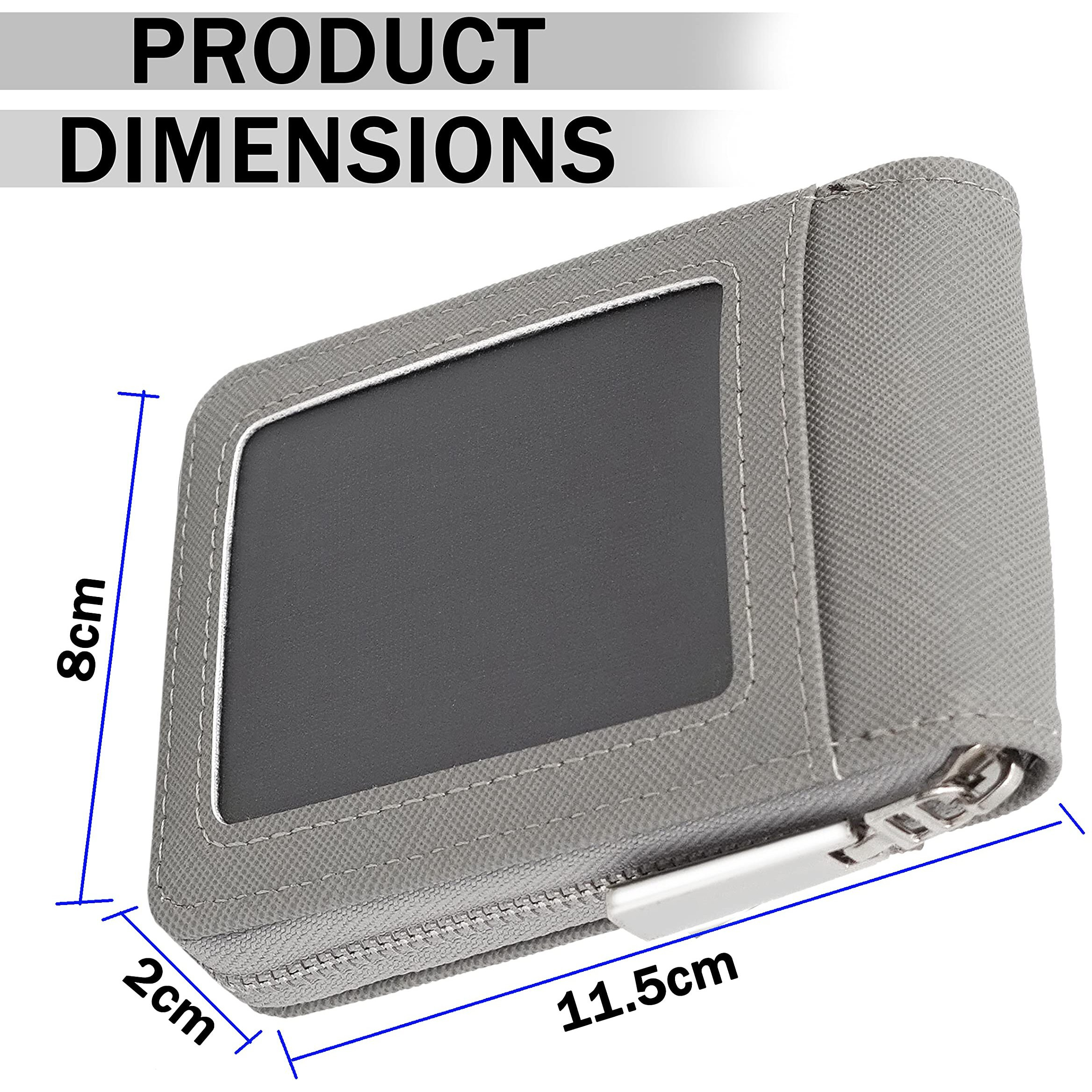 Storite Pu Leather 9 Slot Vertical Credit Debit Card Holder Money Wallet Zipper Coin Purse For Men Women (Grey - 11.5 X 2 X 8 Cm)