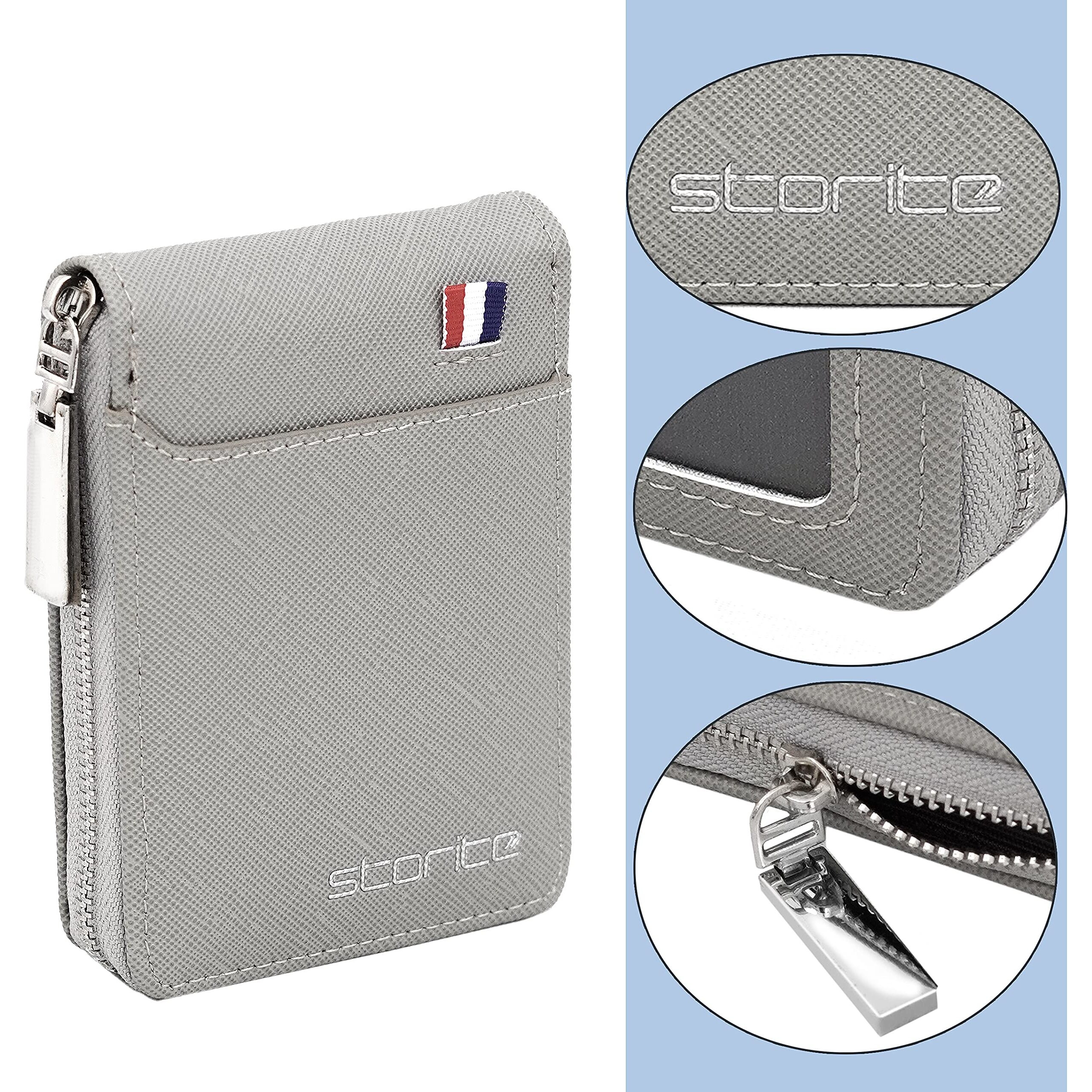 Storite Pu Leather 9 Slot Vertical Credit Debit Card Holder Money Wallet Zipper Coin Purse For Men Women (Grey - 11.5 X 2 X 8 Cm)