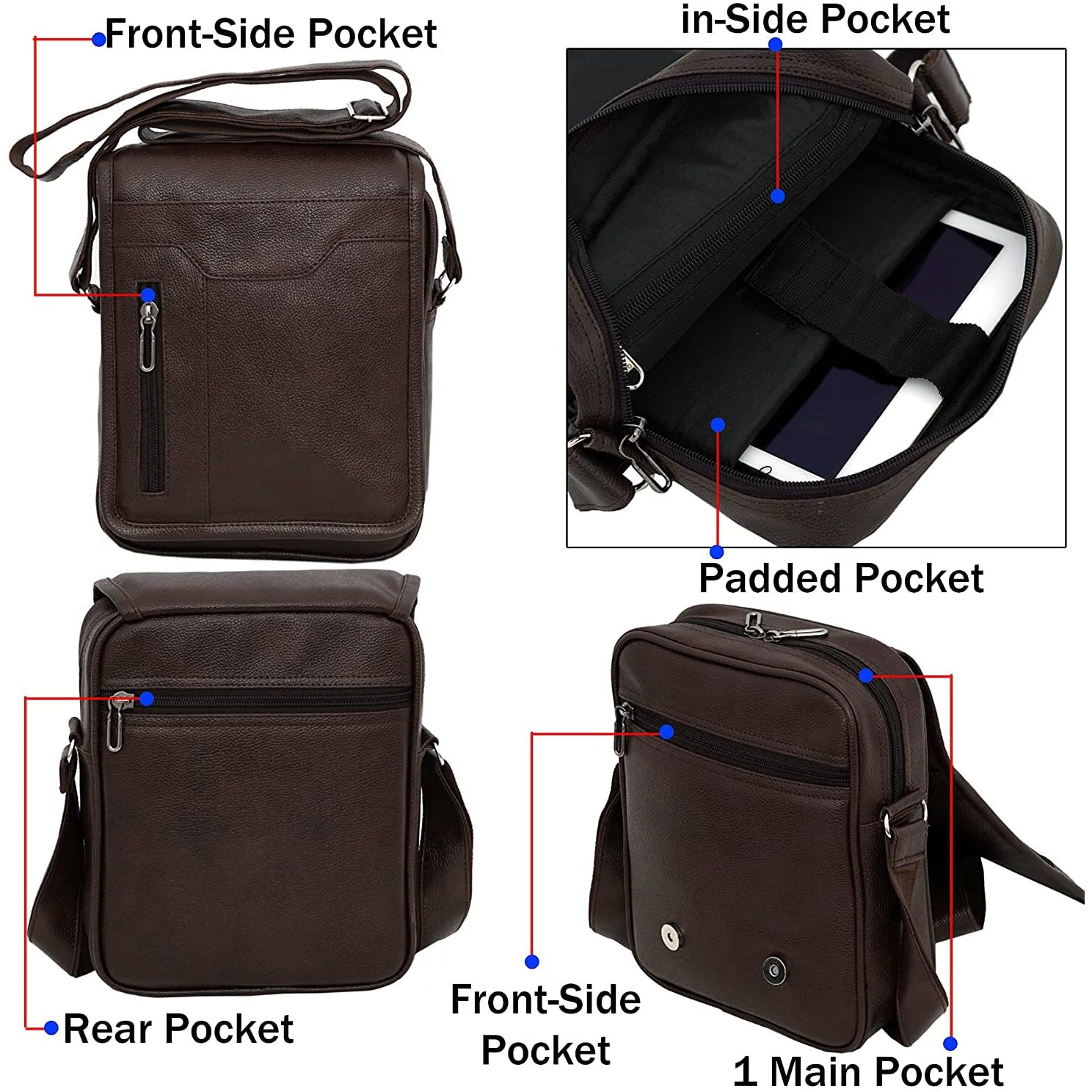 Storite Pu Leather Stylish Sling Messenger Bag For Men | Multipurpose Crossbody Bag With Adjustable Strap For Travel And Office Use - Darkbrown (25.5 X 7 X 20 Cm)