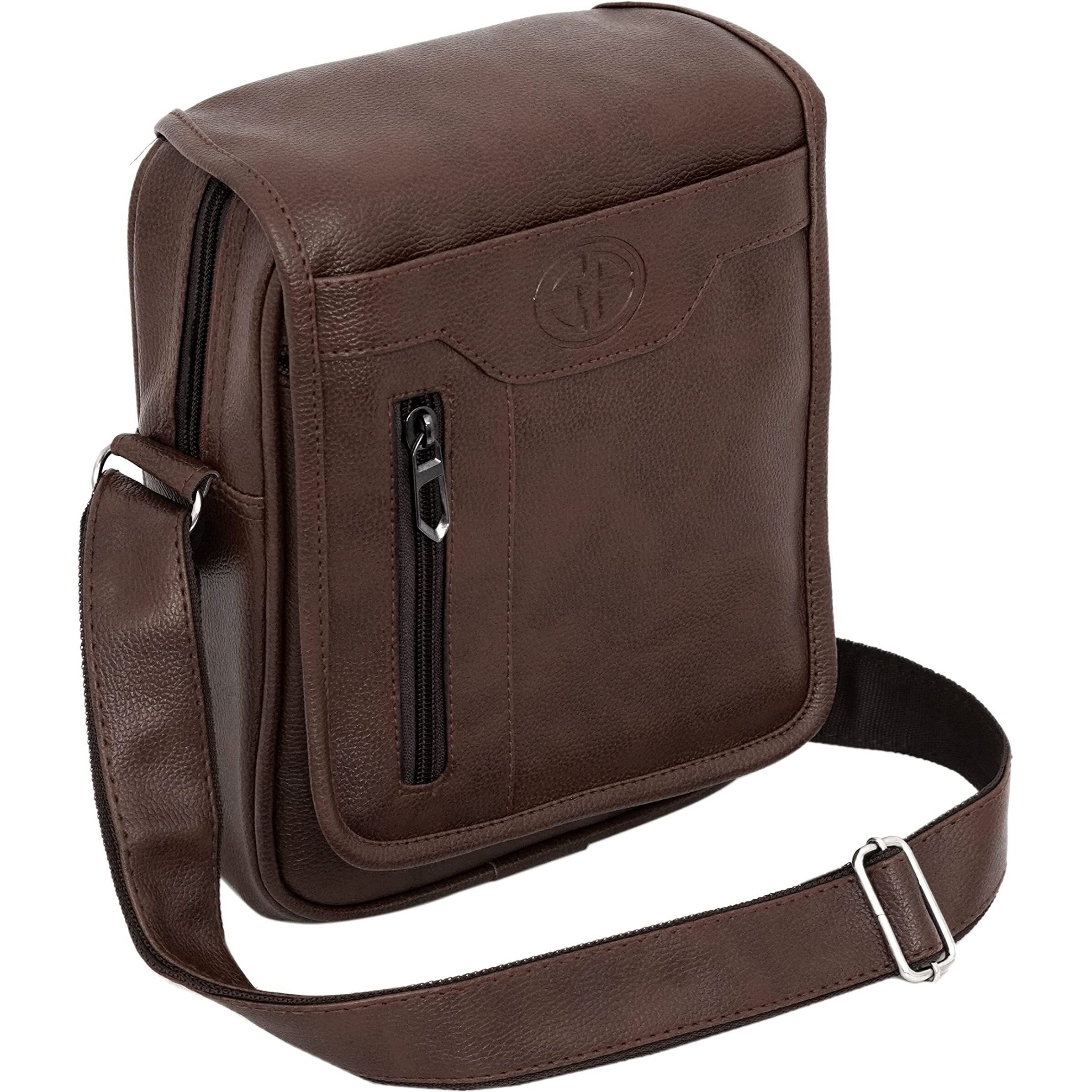 Storite 10 Inch Stylish Small Pu Leather Sling Cross Body Travel Office Business Messenger One Side Shoulder Bag For Men & Women (Tanbrown - 25.5 X 7 X 20Cm)