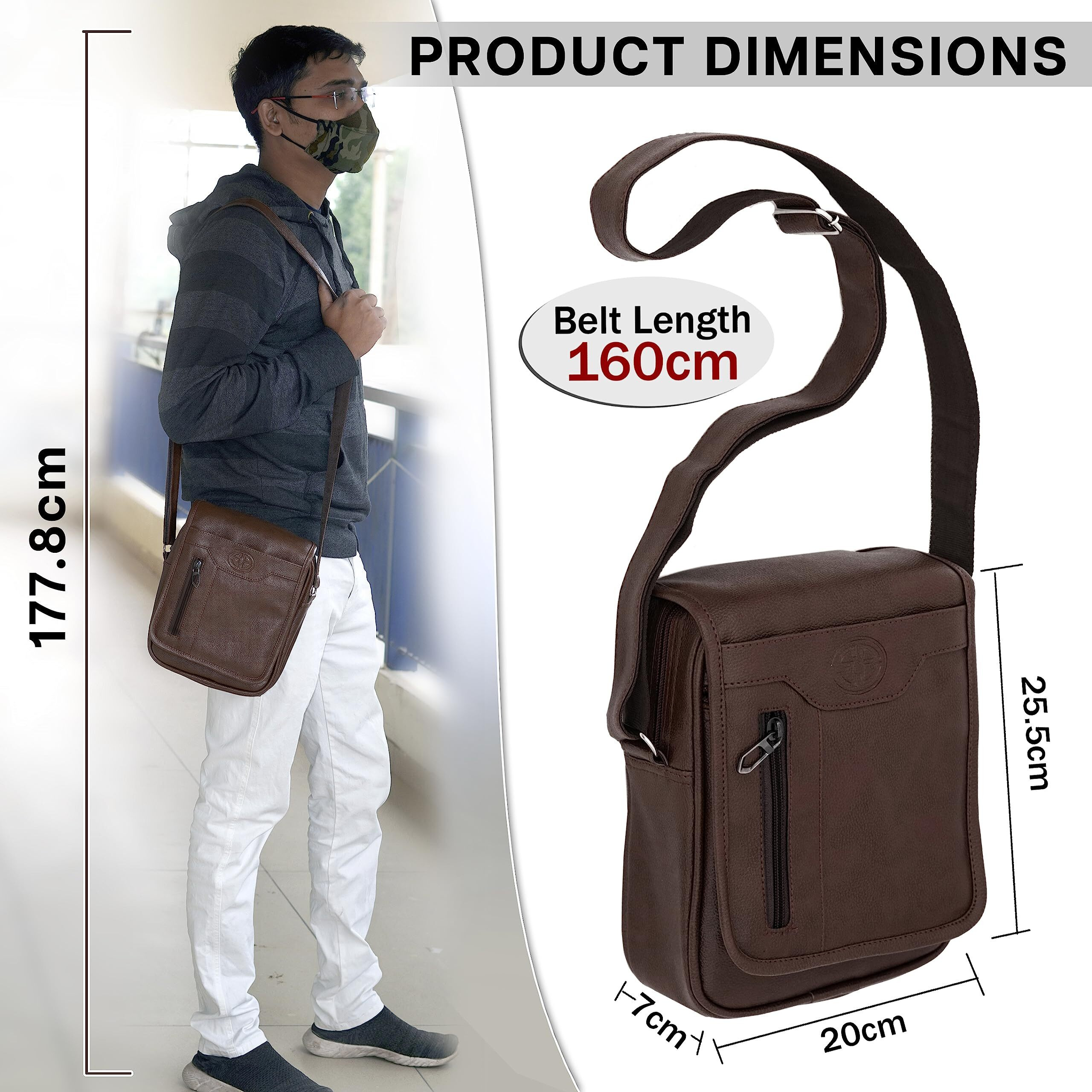 Storite 10 Inch Stylish Small Pu Leather Sling Cross Body Travel Office Business Messenger One Side Shoulder Bag For Men & Women (Tanbrown - 25.5 X 7 X 20Cm)