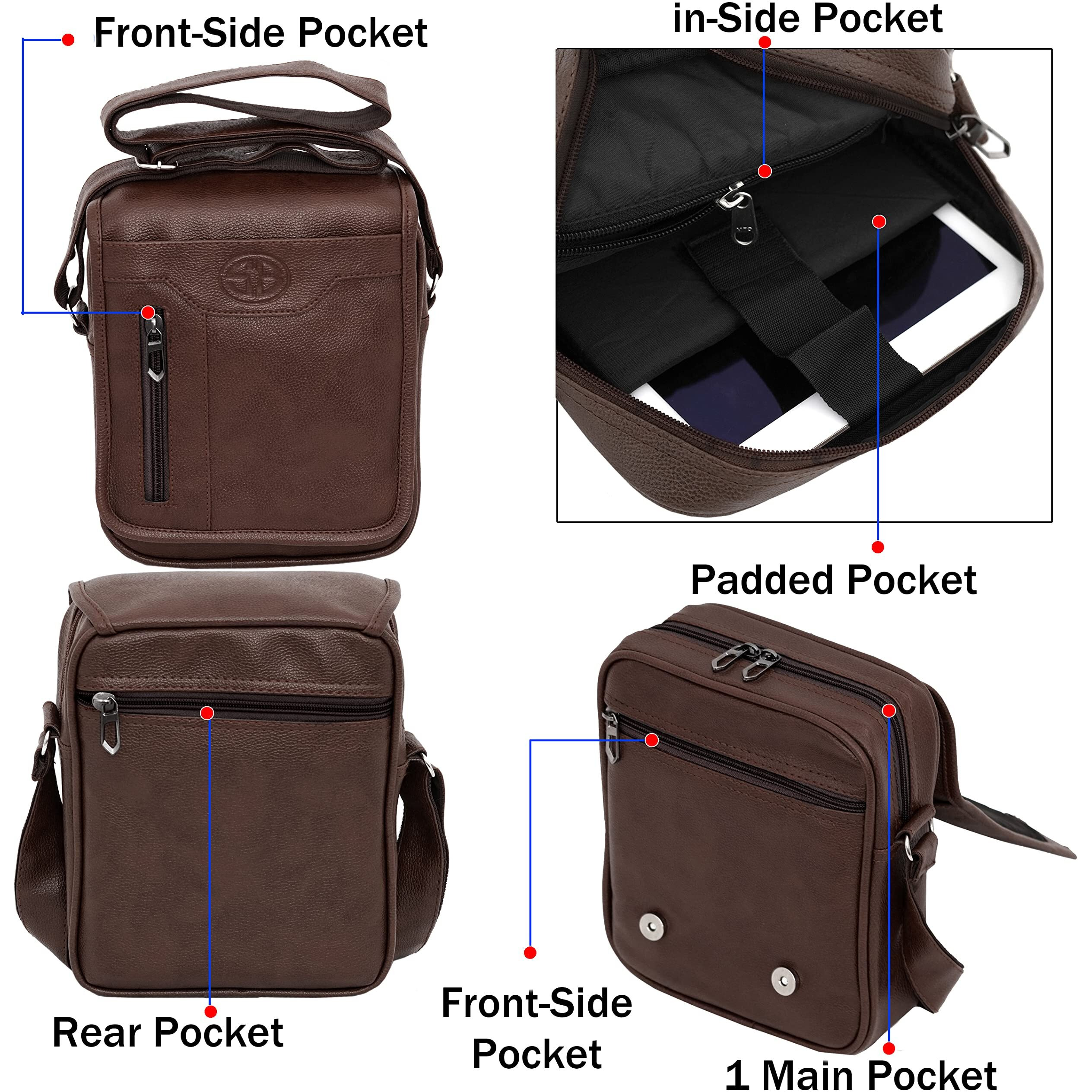 Storite 10 Inch Stylish Small Pu Leather Sling Cross Body Travel Office Business Messenger One Side Shoulder Bag For Men & Women (Tanbrown - 25.5 X 7 X 20Cm)
