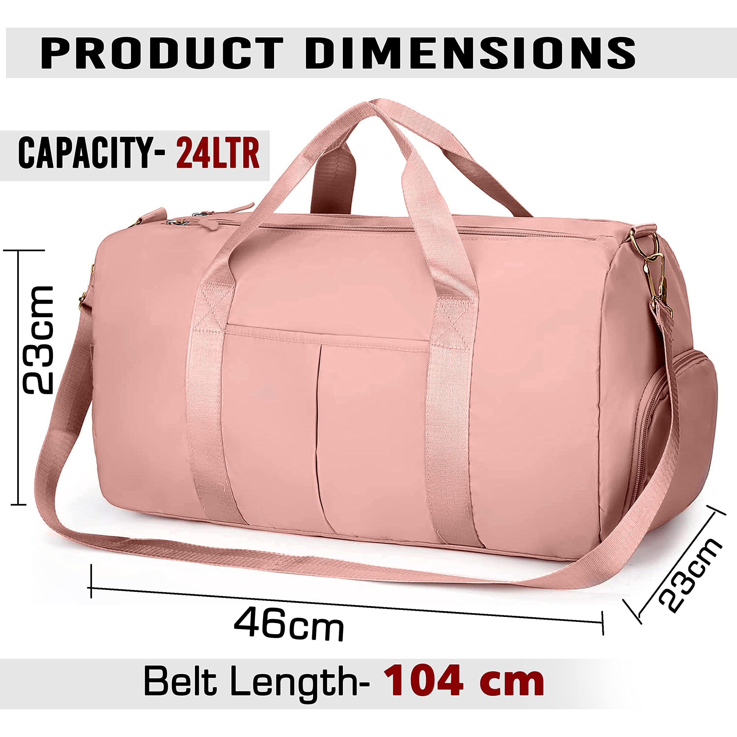 Storite Nylon 46 Cm Foldable Travel Duffel Bag, Sports Gym Duffle Bag, Shoulder Handbag For Women, Outdoor Weekend Bag With Shoe And Wet Clothes Compartments (Pink,46X23X23 Cm)