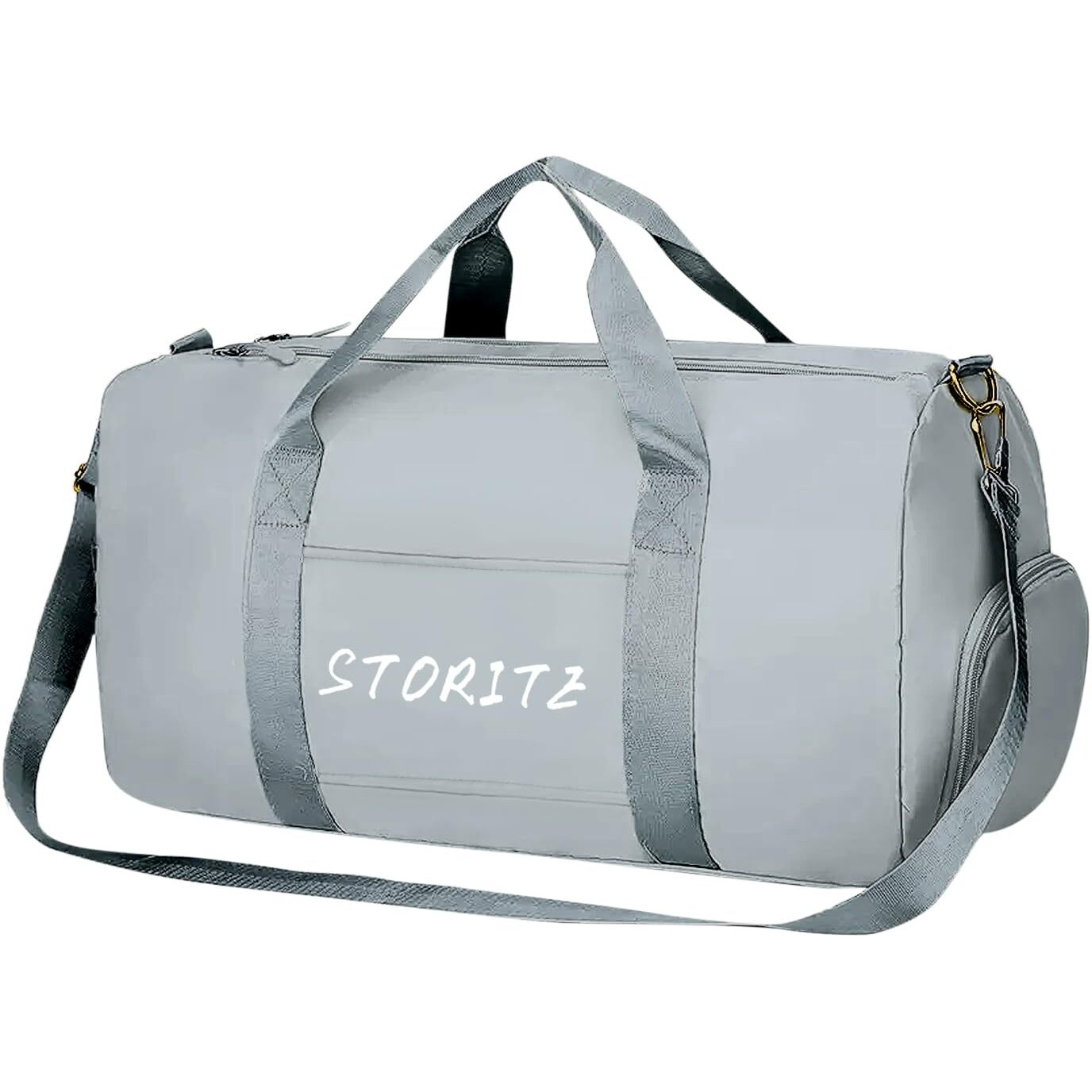 Storite Nylon 46 Cm Foldable Travel Duffel Bag, Gym Bag, Shoulder Handbag For Women, Outdoor Weekend Bag With Shoe And Wet Clothes Compartments (Pink,46X23X23 Cm) (Grey)