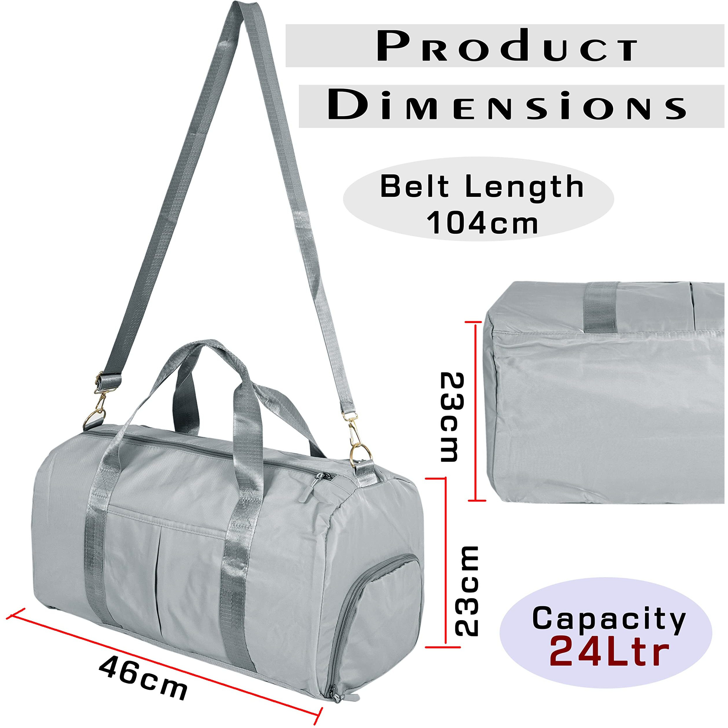 Storite Nylon 46 Cm Foldable Travel Duffel Bag, Gym Bag, Shoulder Handbag For Women, Outdoor Weekend Bag With Shoe And Wet Clothes Compartments (Pink,46X23X23 Cm) (Grey)
