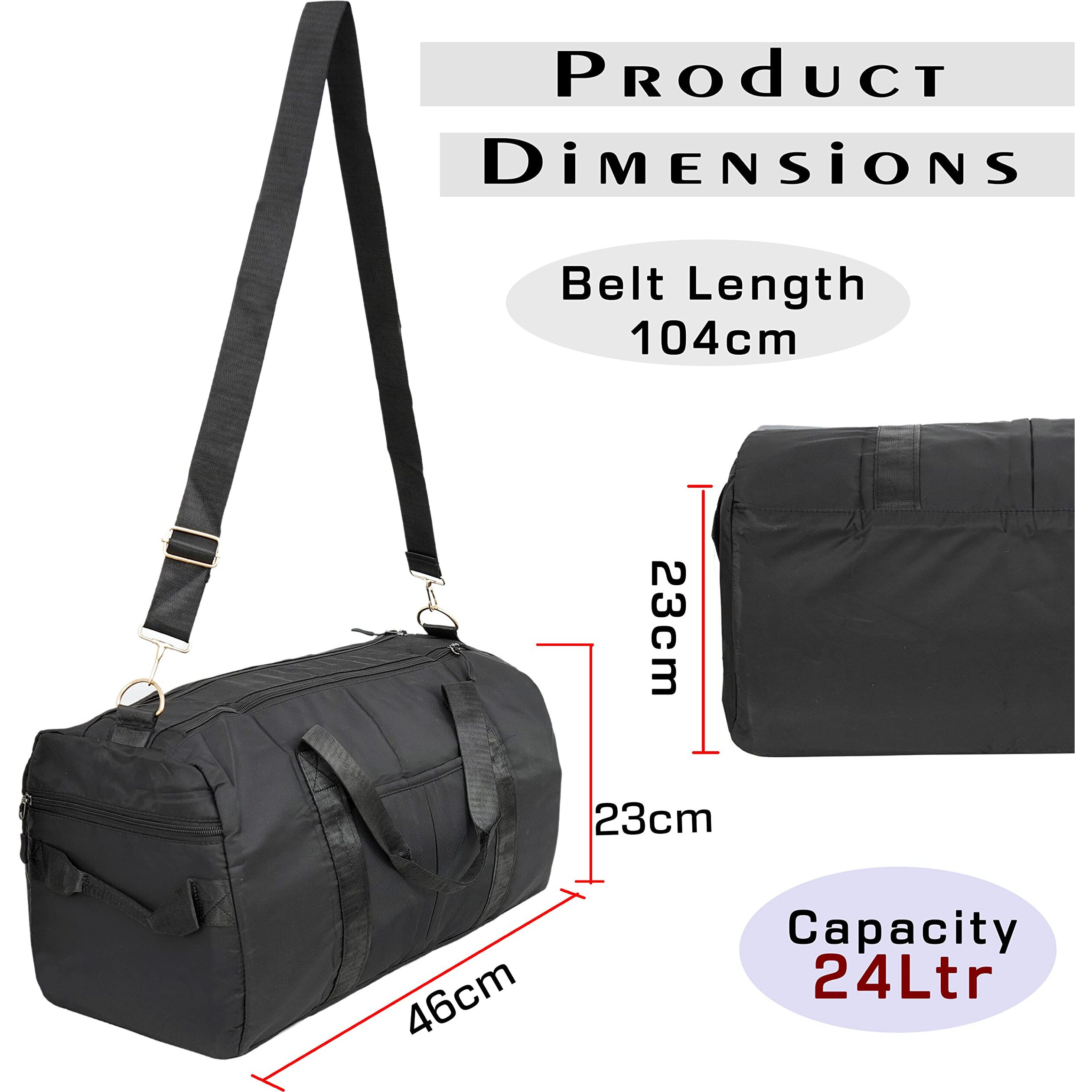 Storite Nylon 46 Cm Foldable Travel Duffel Bag, Gym Bag, Shoulder Handbag For Women, Outdoor Weekend Bag With Shoe And Wet Clothes Compartments (Pink,46X23X23 Cm) (Black)