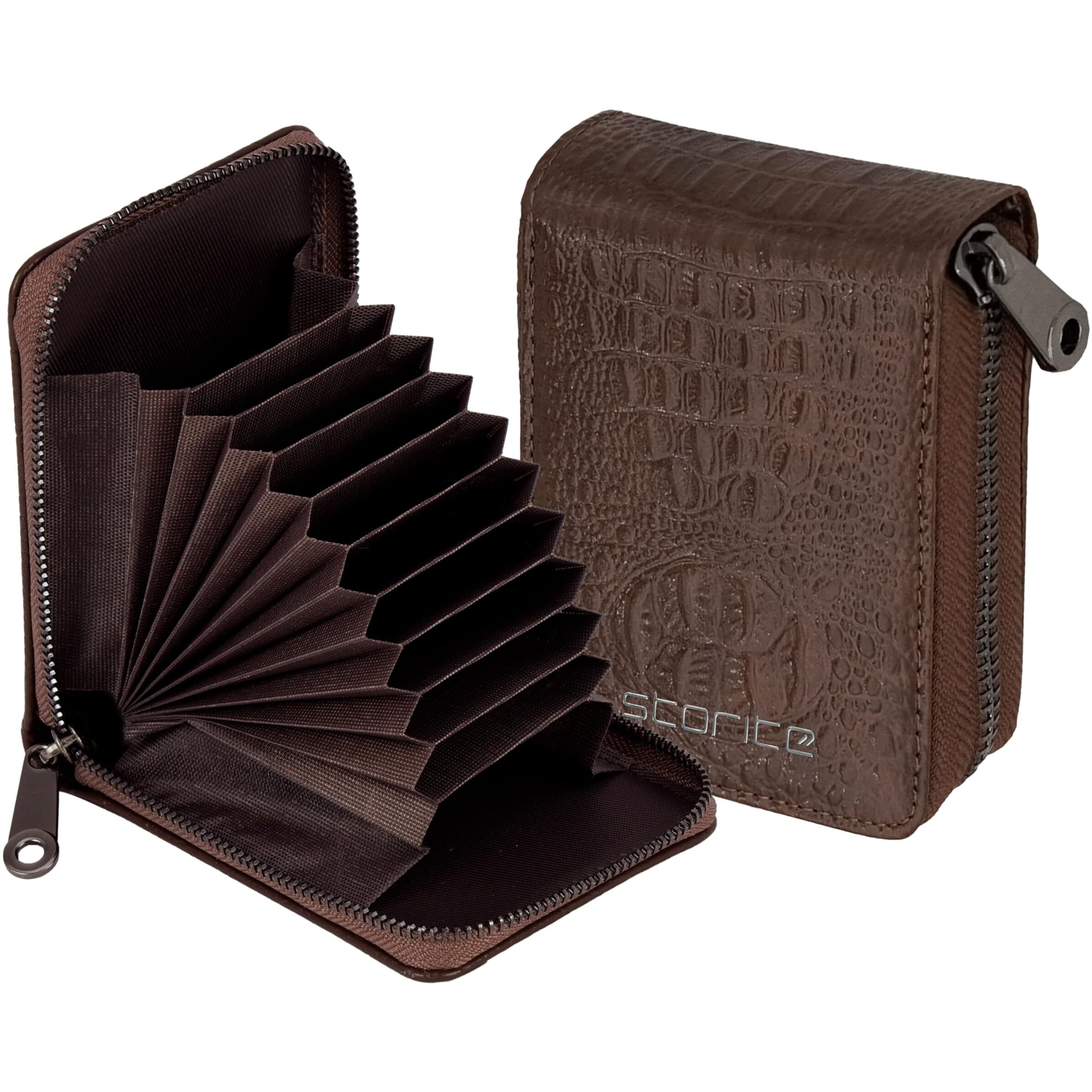 Storite 9 Slot Textured Credit Debit Card Holder Money Wallet Zipper Coin Purse For Men Women (Brown, 11.5 X 8 X 2Cm)