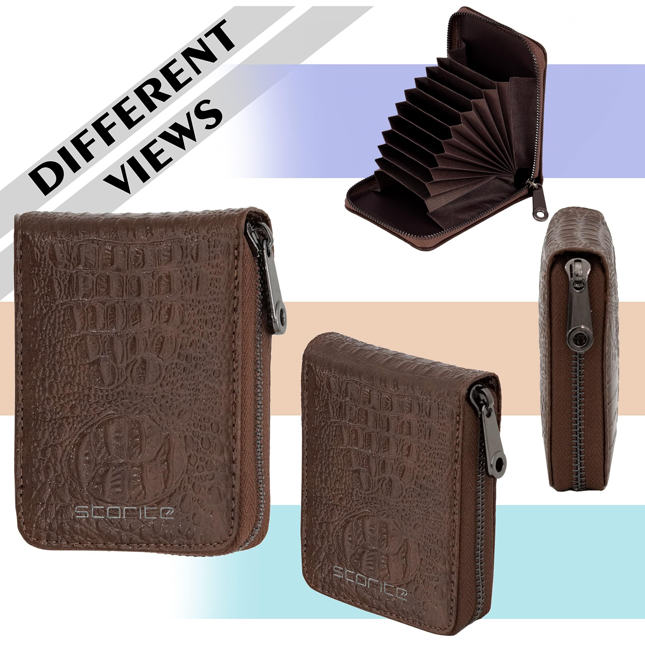 Storite 9 Slot Textured Credit Debit Card Holder Money Wallet Zipper Coin Purse For Men Women (Brown, 11.5 X 8 X 2Cm)