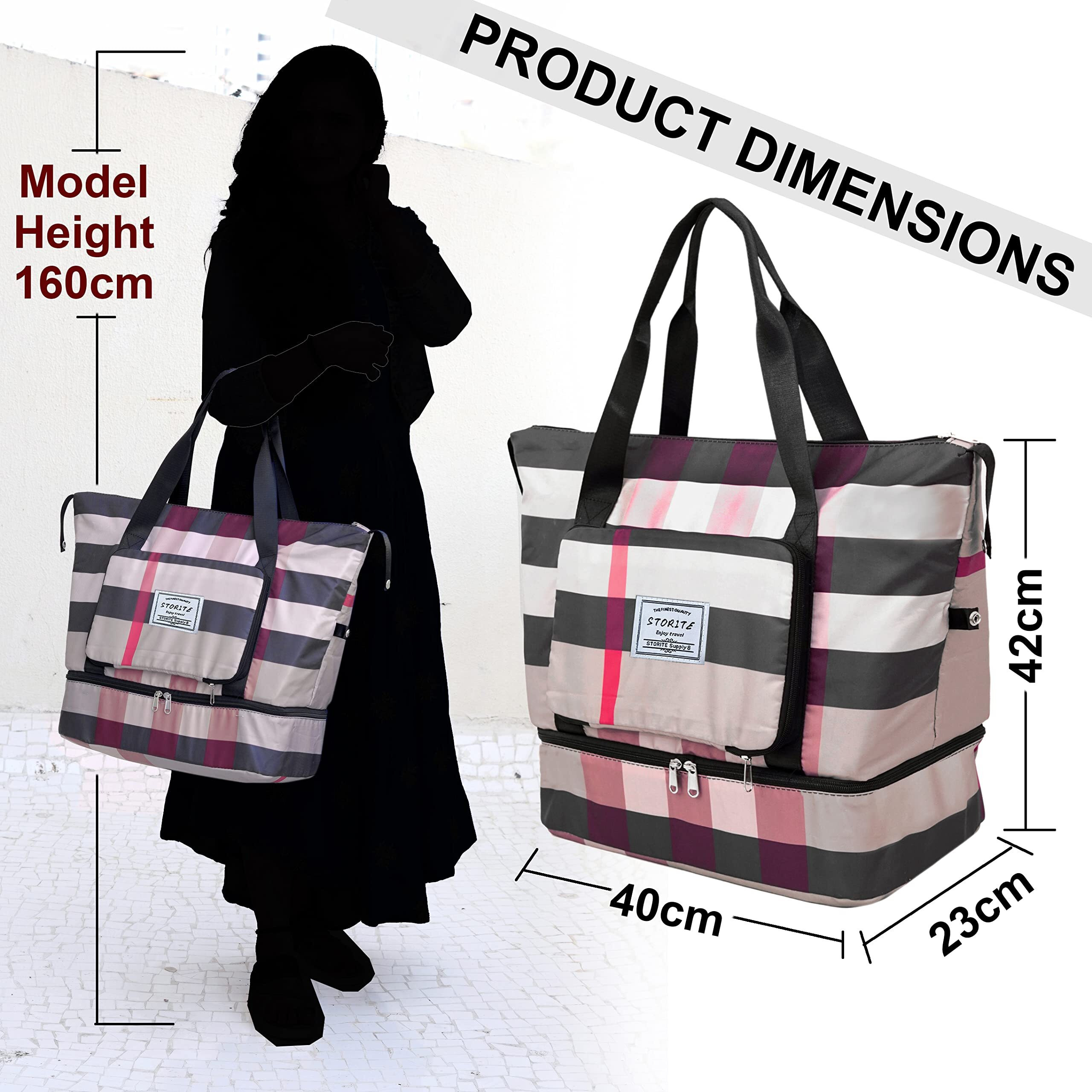 Storite Nylon 40 Cms Imported Foldable Travel Duffle Bag For Women, Expanded Lightweight Waterproof Carry Weekender Overnight Luggage Bag (Red & Black)