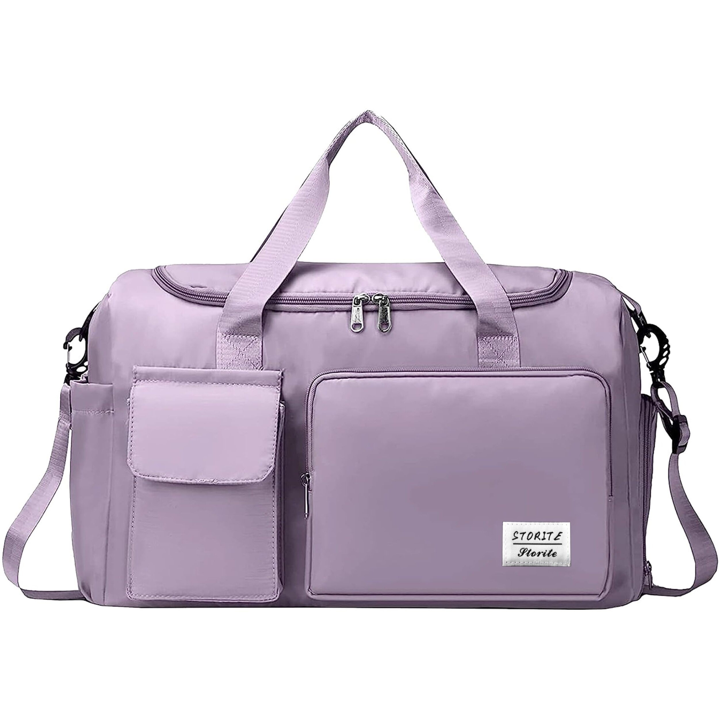 Storite Nylon 44 Cms Imported Travel Duffle Bag Sports Gym Shoulder Bag For Women With Wet Pocket & Shoe Compartment Weekender Overnight Travel Luggage Bag (Purple, 44 X 18 X 29 Cm)