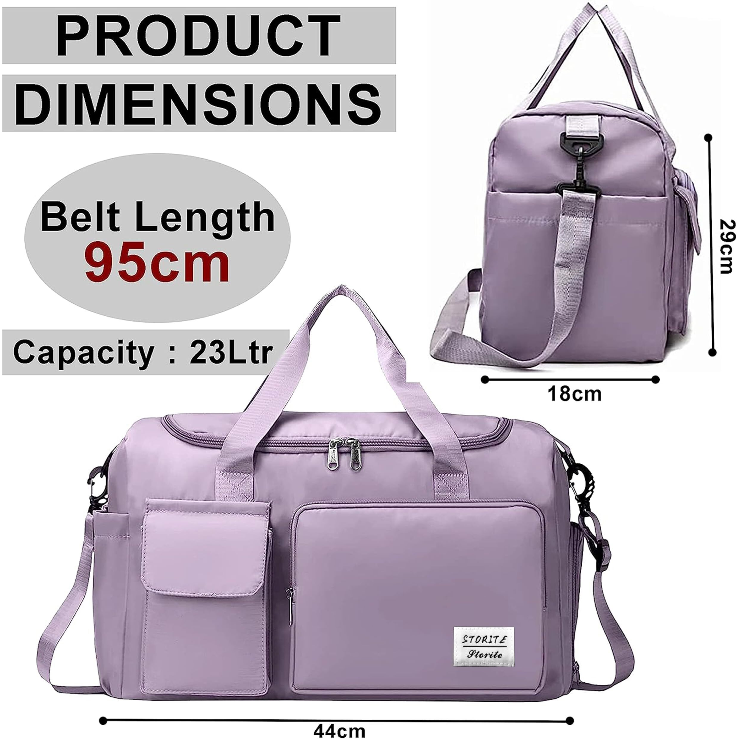 Storite Nylon 44 Cms Imported Travel Duffle Bag Sports Gym Shoulder Bag For Women With Wet Pocket & Shoe Compartment Weekender Overnight Travel Luggage Bag (Purple, 44 X 18 X 29 Cm)