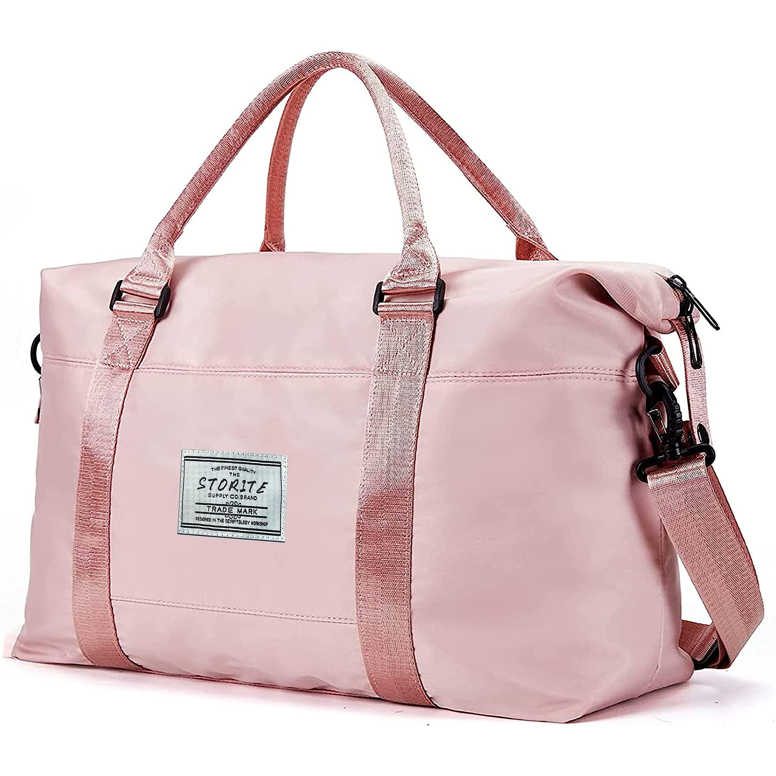 Storite Nylon 44 Cm Imported Travel Duffel Bag For Women, Sports Gym Tote Style Travel Overnight Bag With Wet Pocket Waterproof Luggage Bag (Pink,44X14X32Cm)