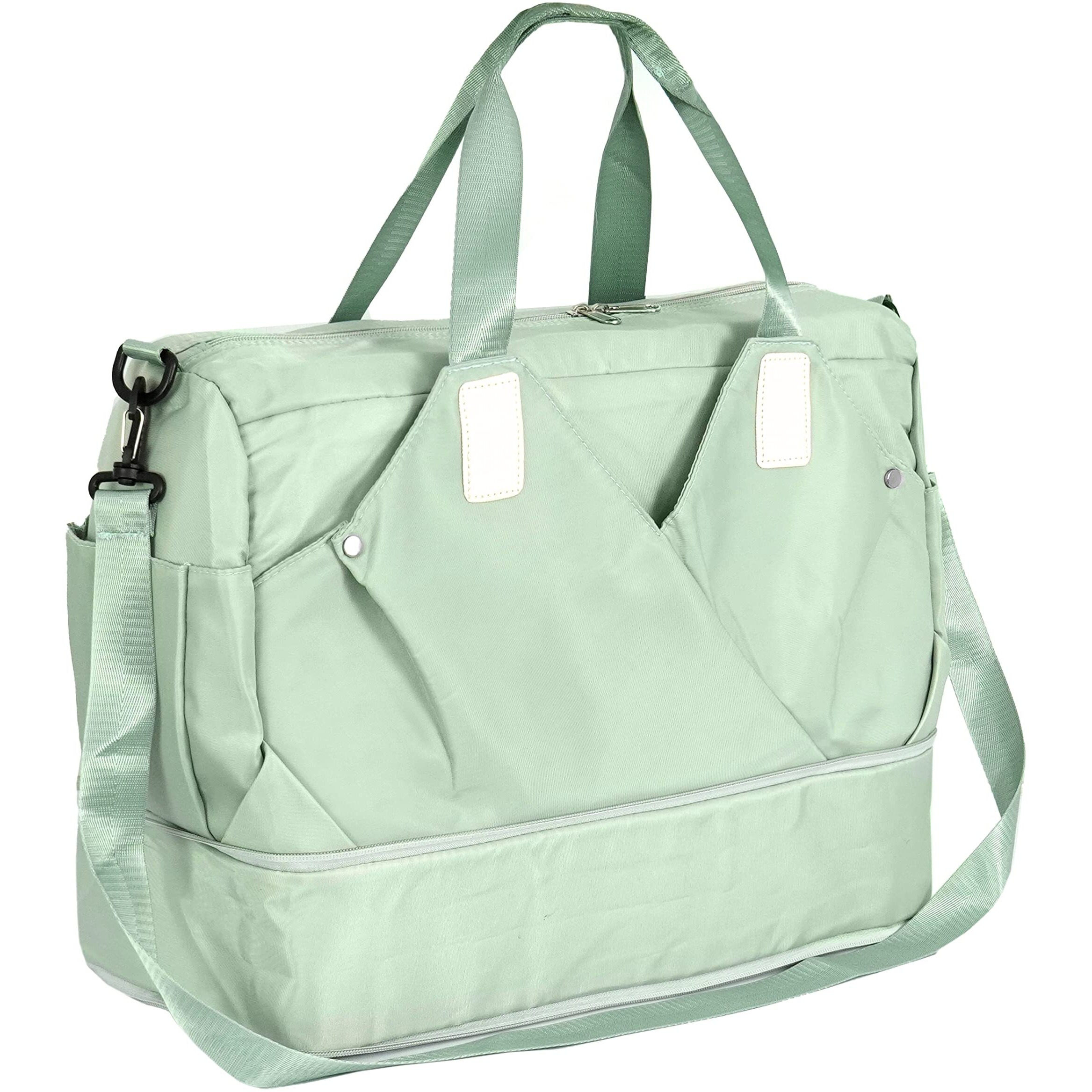 Storite Nylon 44 Cm Imported Travel Duffle Bag For Women, Wet Separated Gym Tote Style Bag Expandable Travel Overnight Luggage Bag For Men Women Waterproof Sport Bag (Green,44 X 20 X 33 Cm)