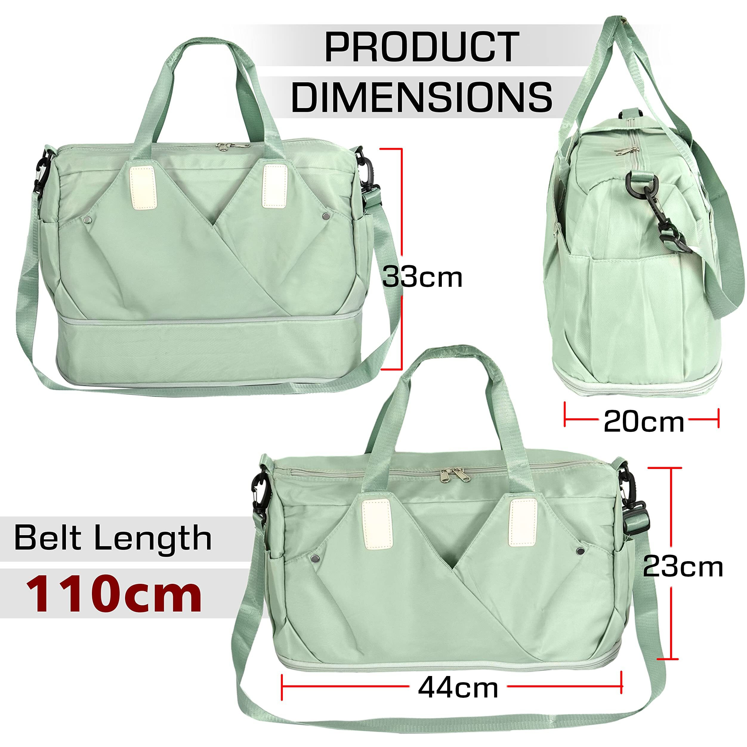 Storite Nylon 44 Cm Imported Travel Duffle Bag For Women, Wet Separated Gym Tote Style Bag Expandable Travel Overnight Luggage Bag For Men Women Waterproof Sport Bag (Green,44 X 20 X 33 Cm)