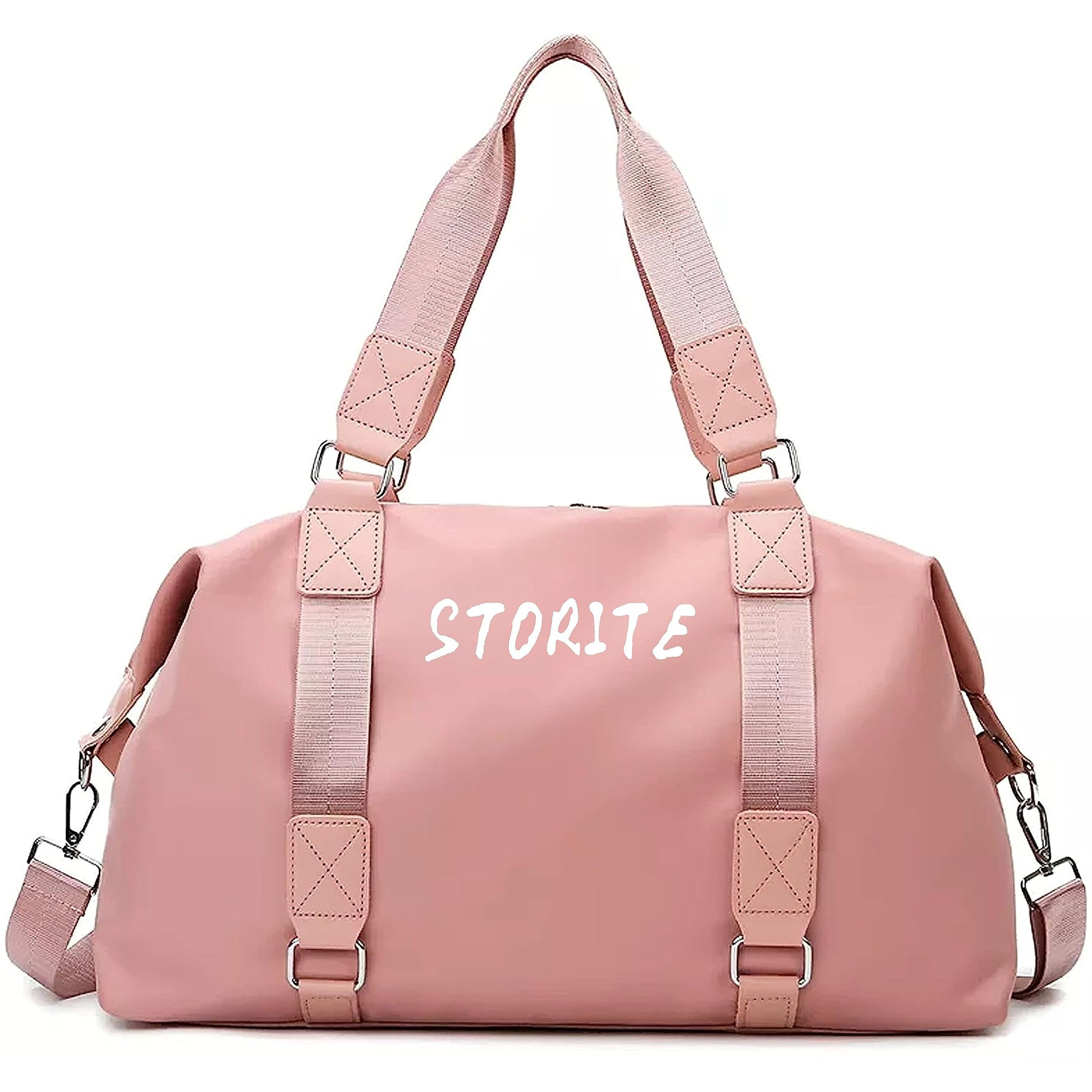 Storite Nylon 47 Cm Travel Duffle Bag, Sports Shoulder Bag For Women With Wet Pocket Weekender Overnight Luggage Bag - (Pink, 47 X 16 X 30 Cm)