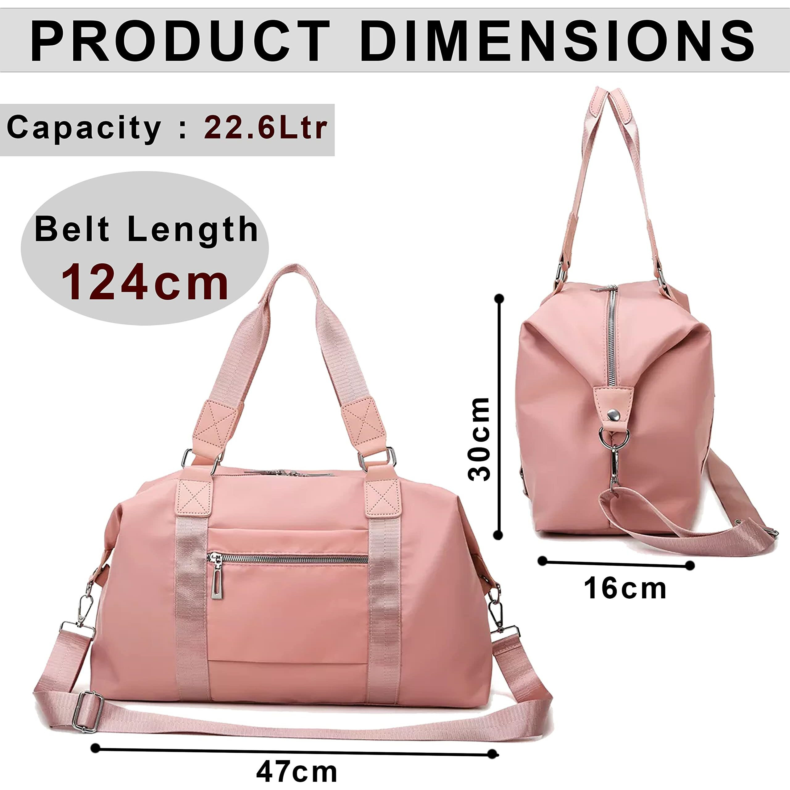 Storite Nylon 47 Cm Travel Duffle Bag, Sports Shoulder Bag For Women With Wet Pocket Weekender Overnight Luggage Bag - (Pink, 47 X 16 X 30 Cm)