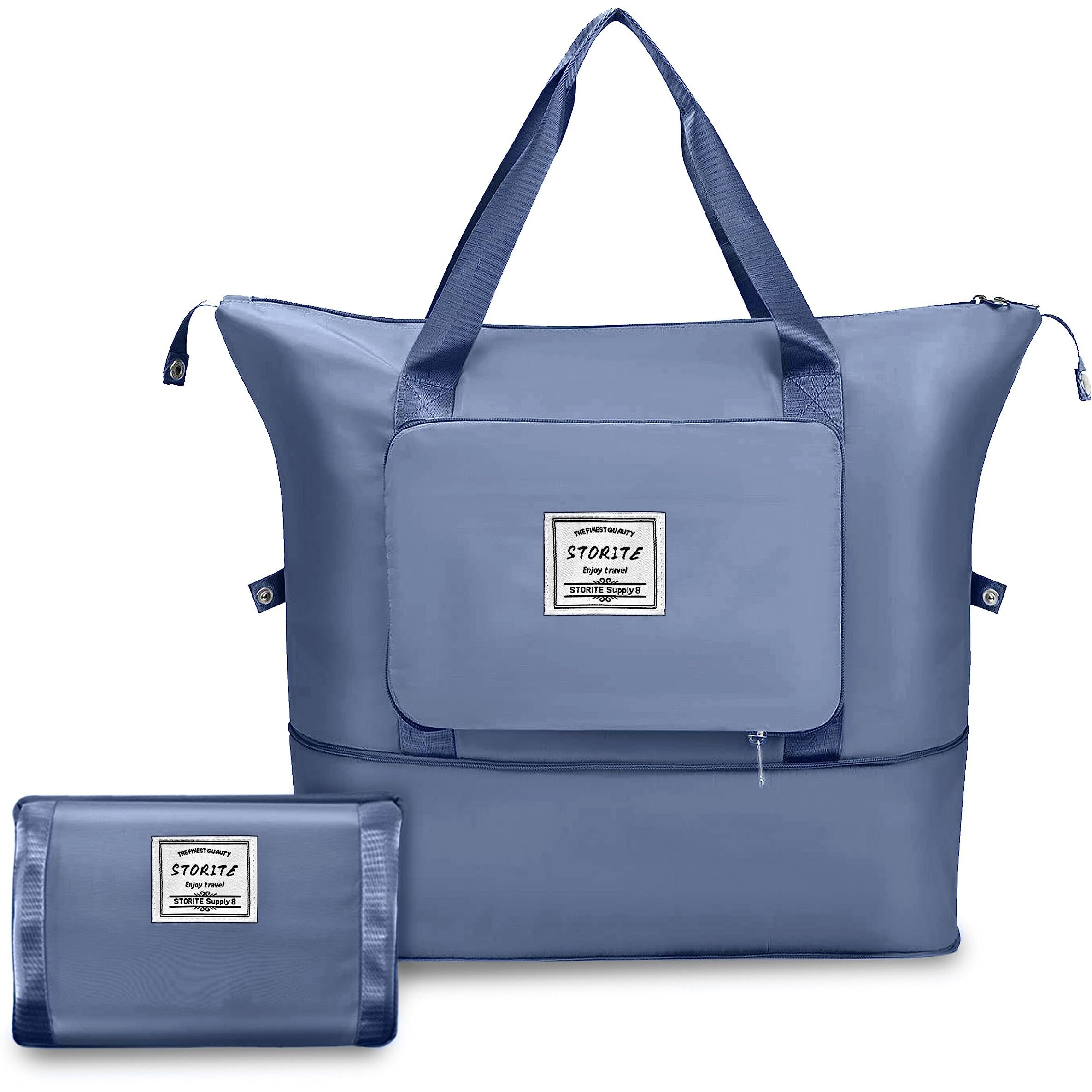 Storite Nylon 40 Cms Imported Foldable Travel Duffle Bag For Women, Expandable Lightweight Waterproof Carry Weekender Overnight Luggage Bag (Blue)
