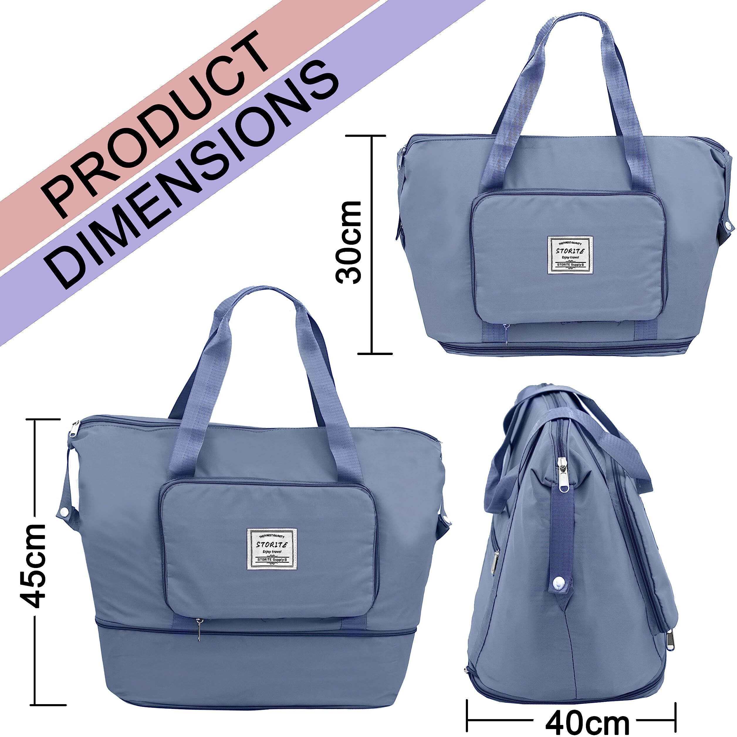Storite Nylon 40 Cms Imported Foldable Travel Duffle Bag For Women, Expandable Lightweight Waterproof Carry Weekender Overnight Luggage Bag (Blue)