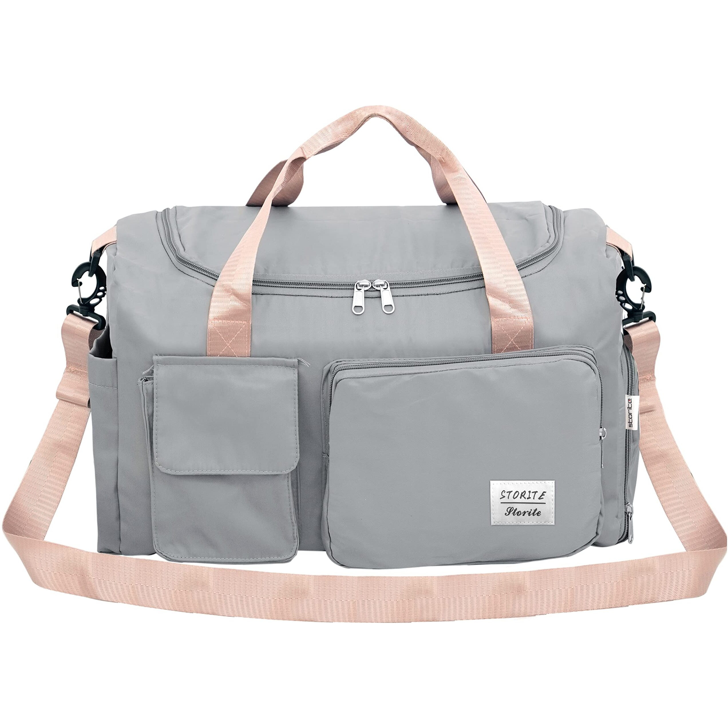 Storite Nylon 44 Cms Imported Travel Duffle Bag Sports Gym Shoulder Bag For Women With Wet Pocket & Shoe Compartment Weekender Overnight Travel Luggage Bag (Grey, 44 X 18 X 29 Cm)
