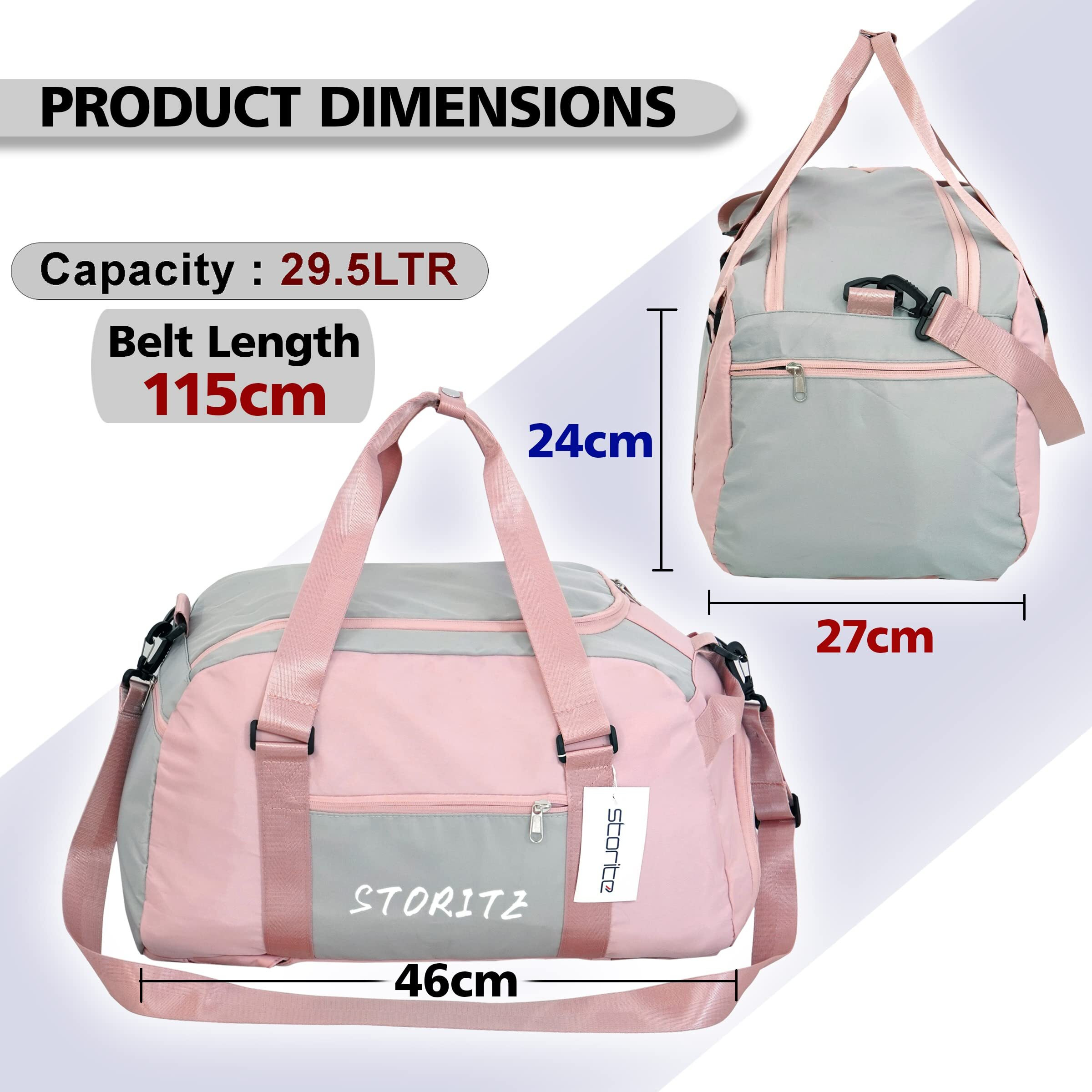 Storite Nylon 46 Cm Multi Purpose Travel Duffle Bag With Dry And Wet Separate Pocket, Lightweight Waterproof Backpack Carry Luggage Bag With Shoe Compartment (Pinkgrey, 46X27X24 Cm), 25 Centimeters