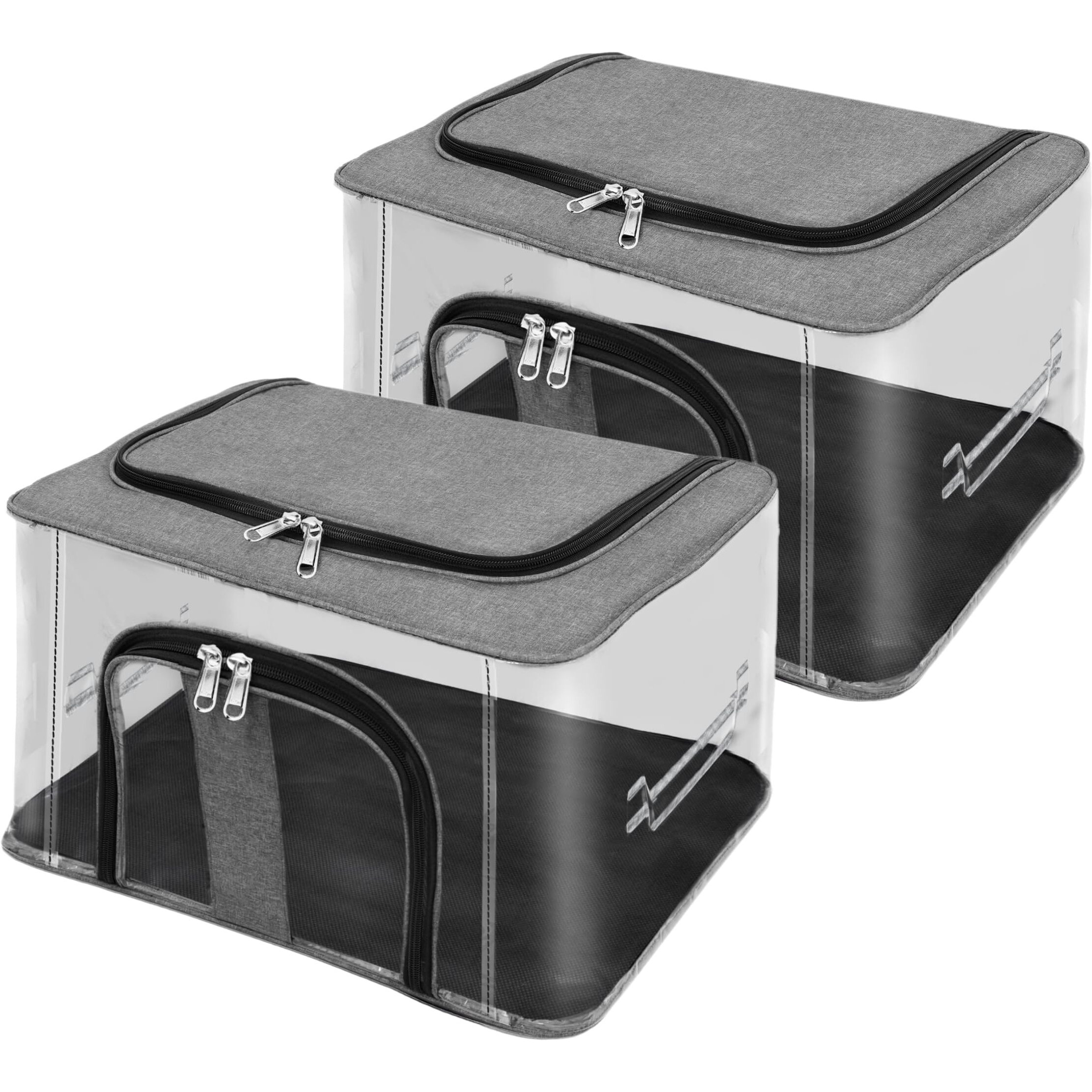 Storite 2 Pack Nylon 33 L Pvc Transparent Moisture Proof Storage Box For Clothes Closet Wardrobe Organizer For Clothes Saree Bags With Carry Handle - (Grey, 44 X 31 X 24 Cm)