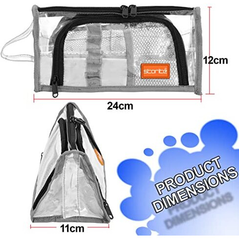 Storite Large Capacity Transparent Pencil Cases Bag With Handle, Portable Pen Pencil Bag, Case Cute Stationery Organizer Bag With Zipper For Students (24 X 11 X 12 Cm) (Transparent)