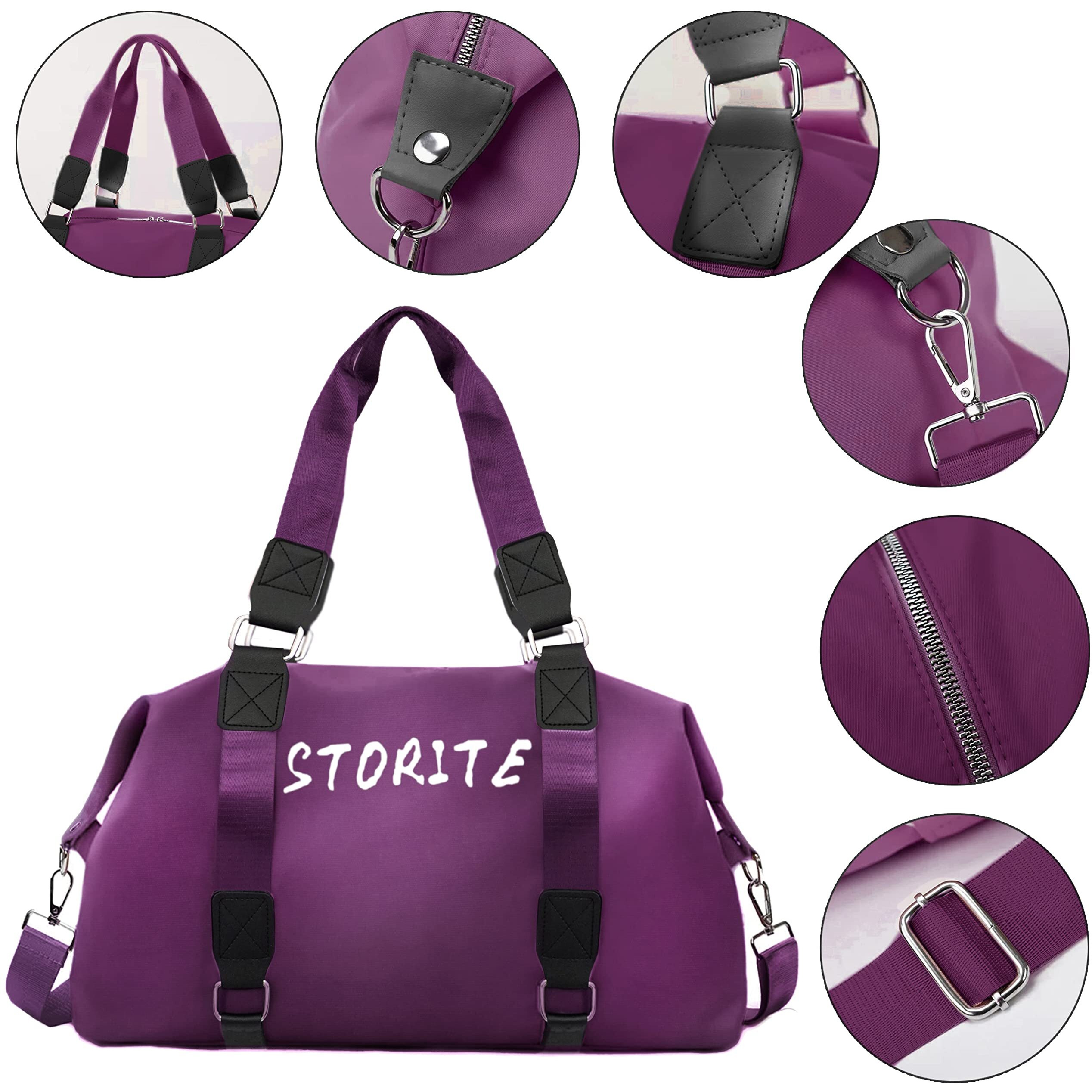 Storite Nylon 47 Cm Travel Duffle Bag, Sports Shoulder Bag For Women With Wet Pocket Weekender Overnight Luggage Bag - (Red Wine, 47 X 16 X 30 Cm)