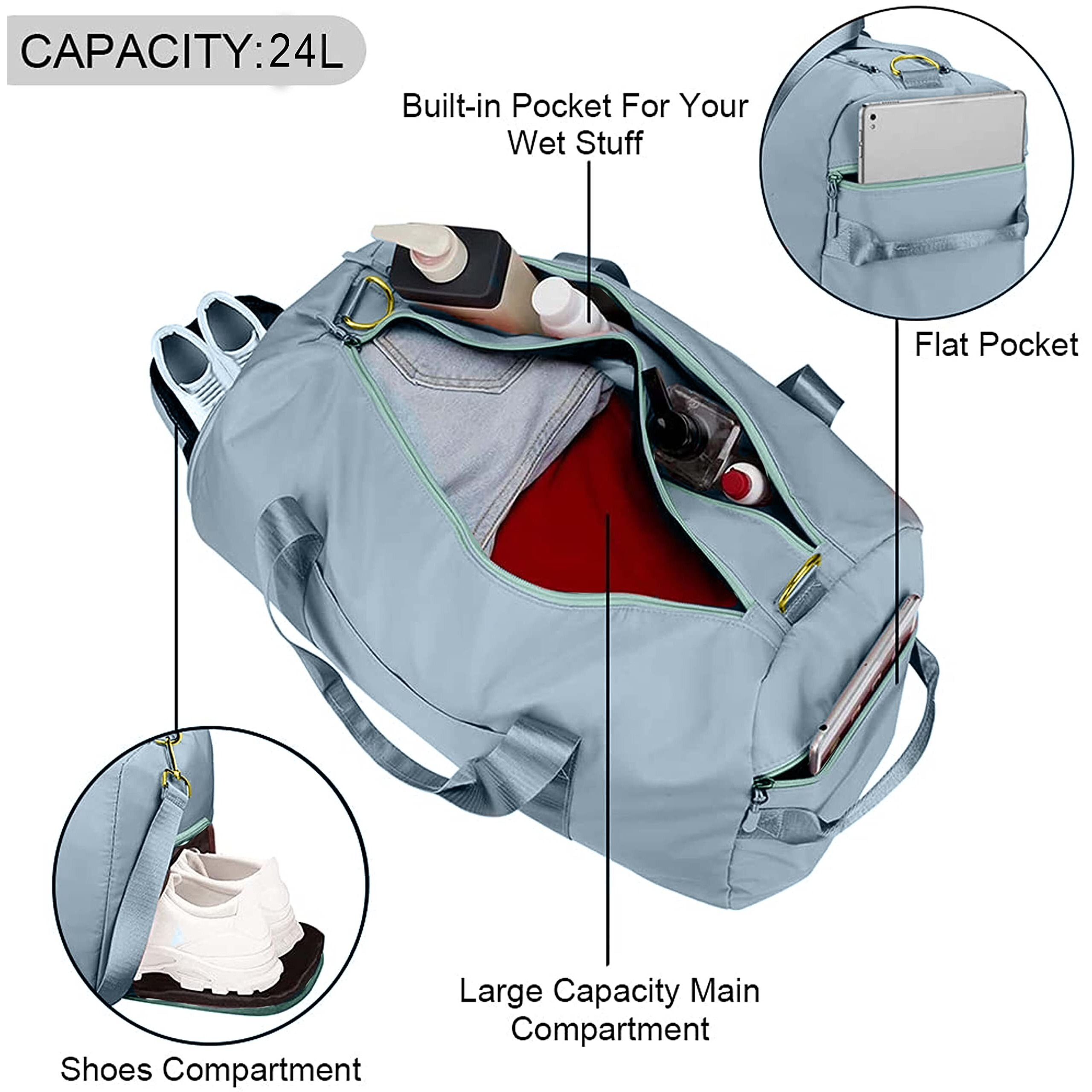 Storite Nylon 46 Cm Foldable Travel Duffel Bag, Gym Bag, Shoulder Handbag For Women, Outdoor Weekend Bag With Shoe And Wet Clothes Compartments (Light Blue,46X23X23 Cm)