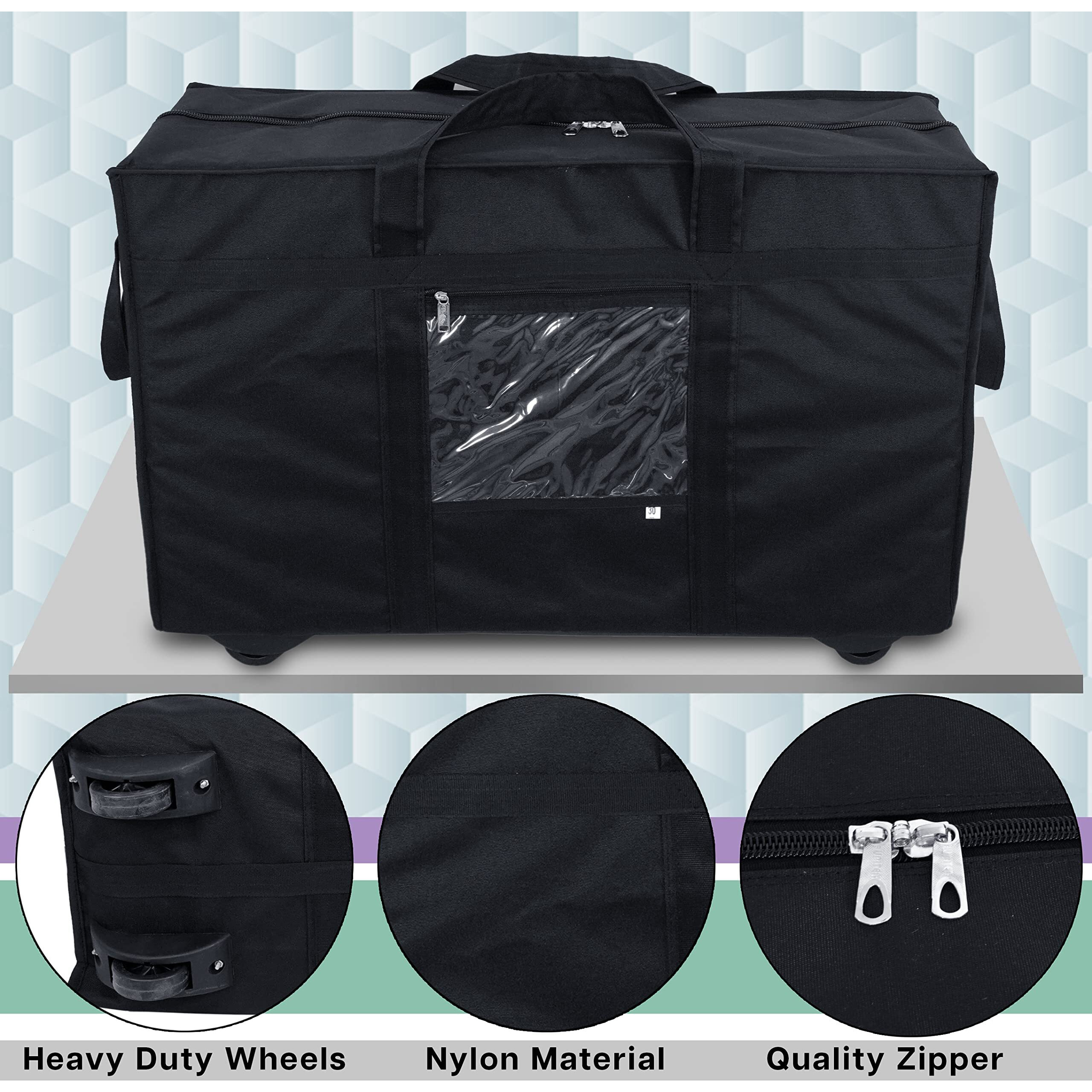 Storite Nylon 70 Cm Large Travel Duffle Bag Luggage Storage Trolley Bag Luggage Bag For Travel With Five Wheels & Front Transparent Pocket (Black, 70 X 27.5 X 45 Cm)