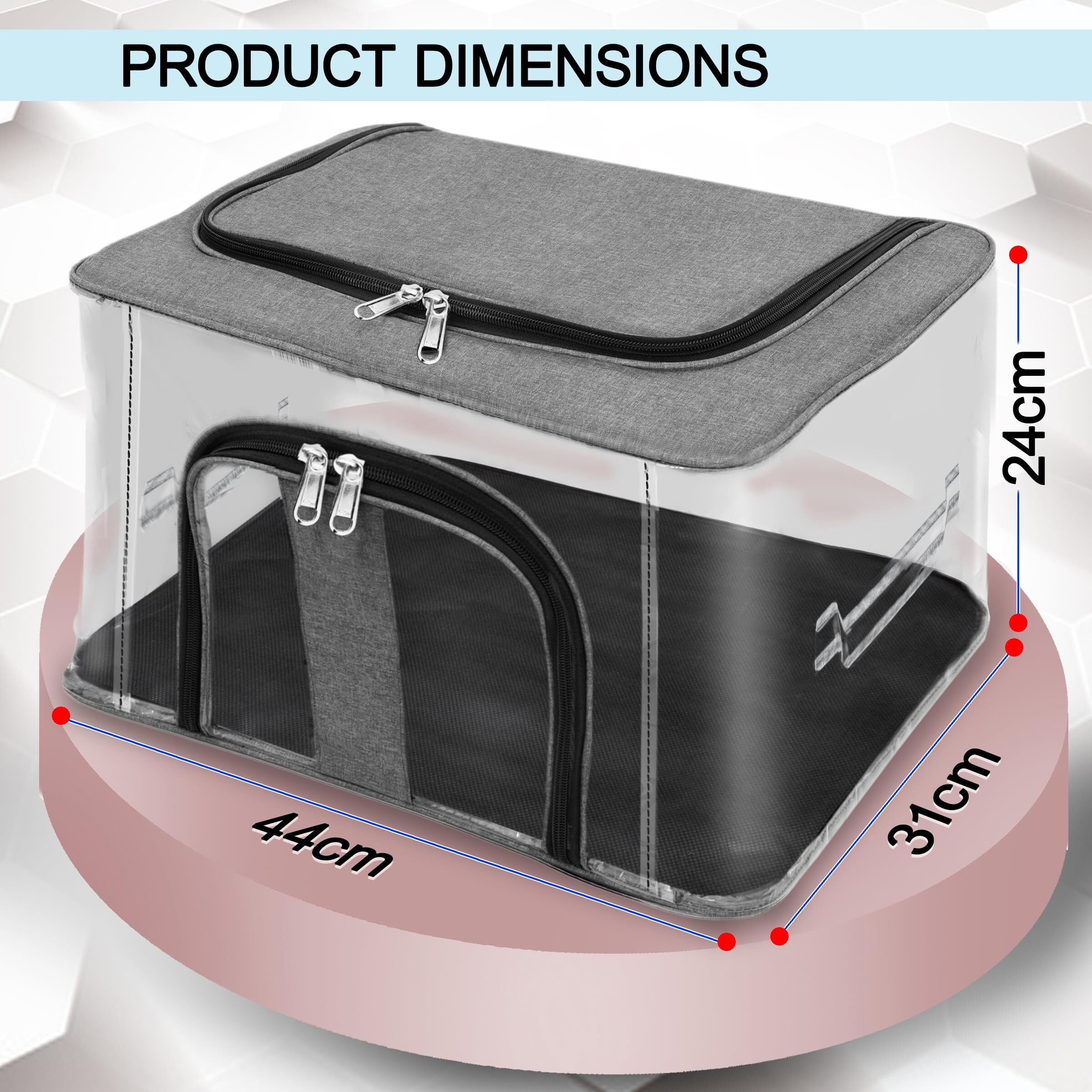 Storite 5 Pack Nylon 33 L Pvc Transparent Moisture Proof Storage Box For Clothes Closet Wardrobe Organizer For Clothes Saree Bags With Carry Handle - (Grey, 44 X 31 X 24 Cm)