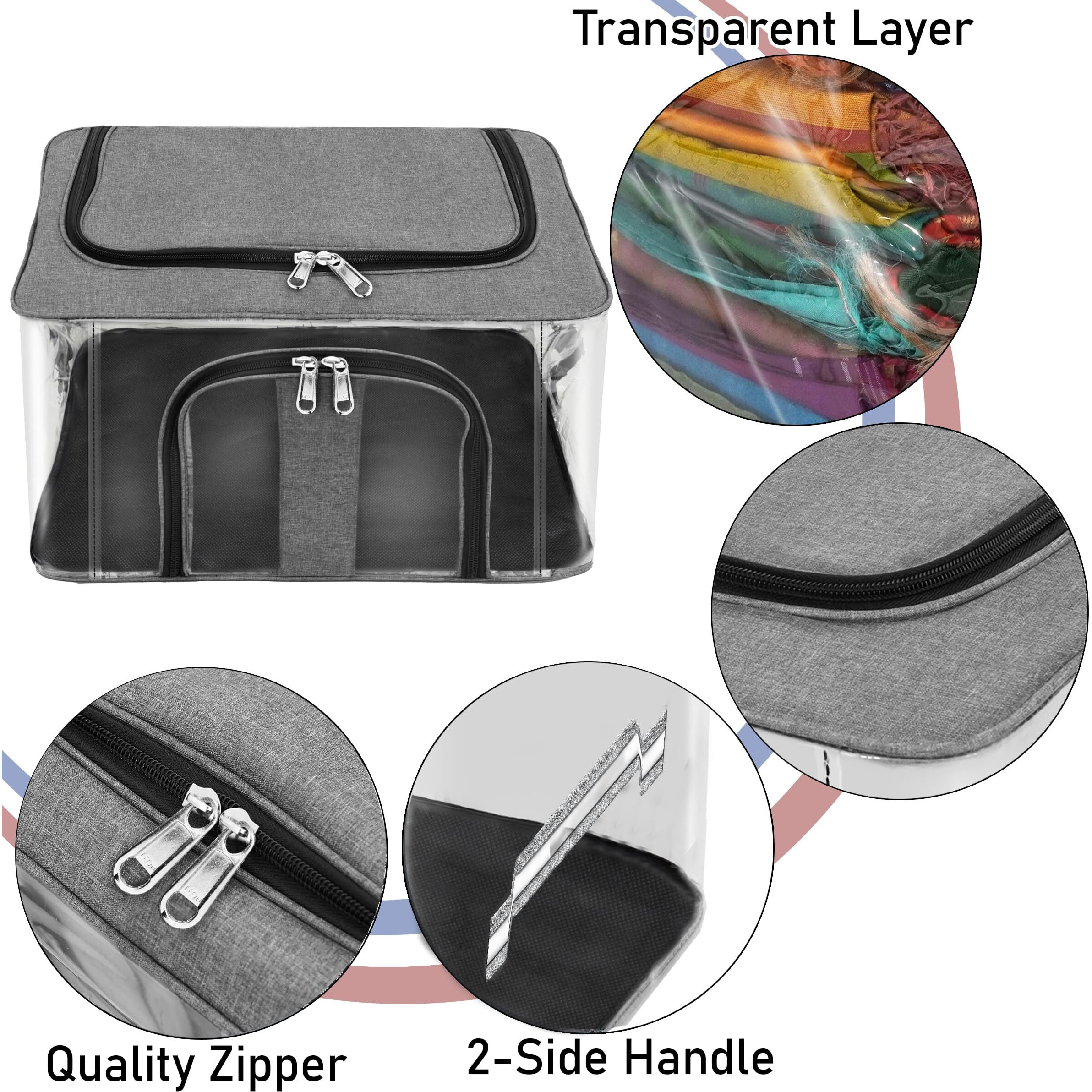 Storite 5 Pack Nylon 33 L Pvc Transparent Moisture Proof Storage Box For Clothes Closet Wardrobe Organizer For Clothes Saree Bags With Carry Handle - (Grey, 44 X 31 X 24 Cm)