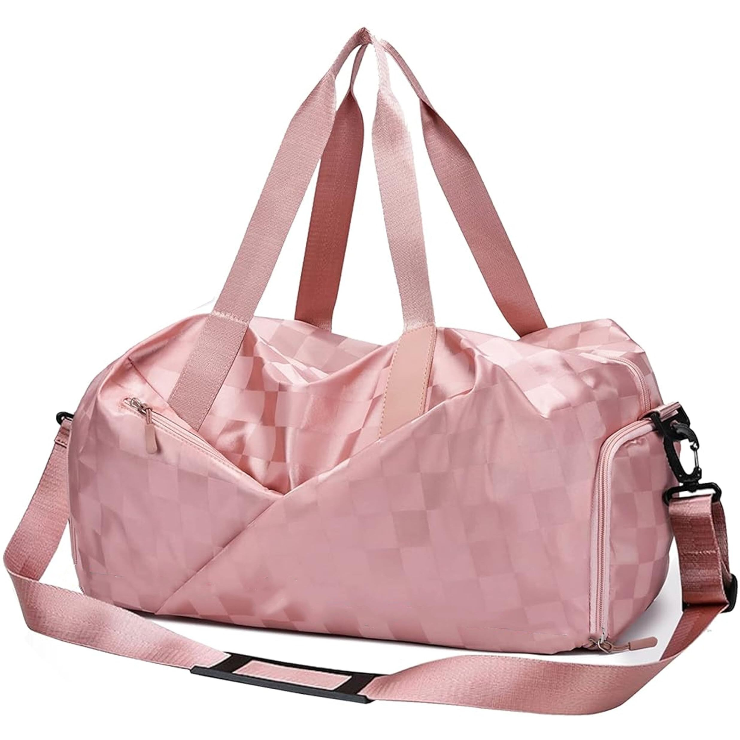 Storite Nylon 41 Cm Travel Duffle Bag For Women Foldable Sports Gym Shoulder Handbag Carry Weekender Overnight Luggage Bag With Shoe And Wet Clothes Compartments (Pink,41X25X23 Cm)
