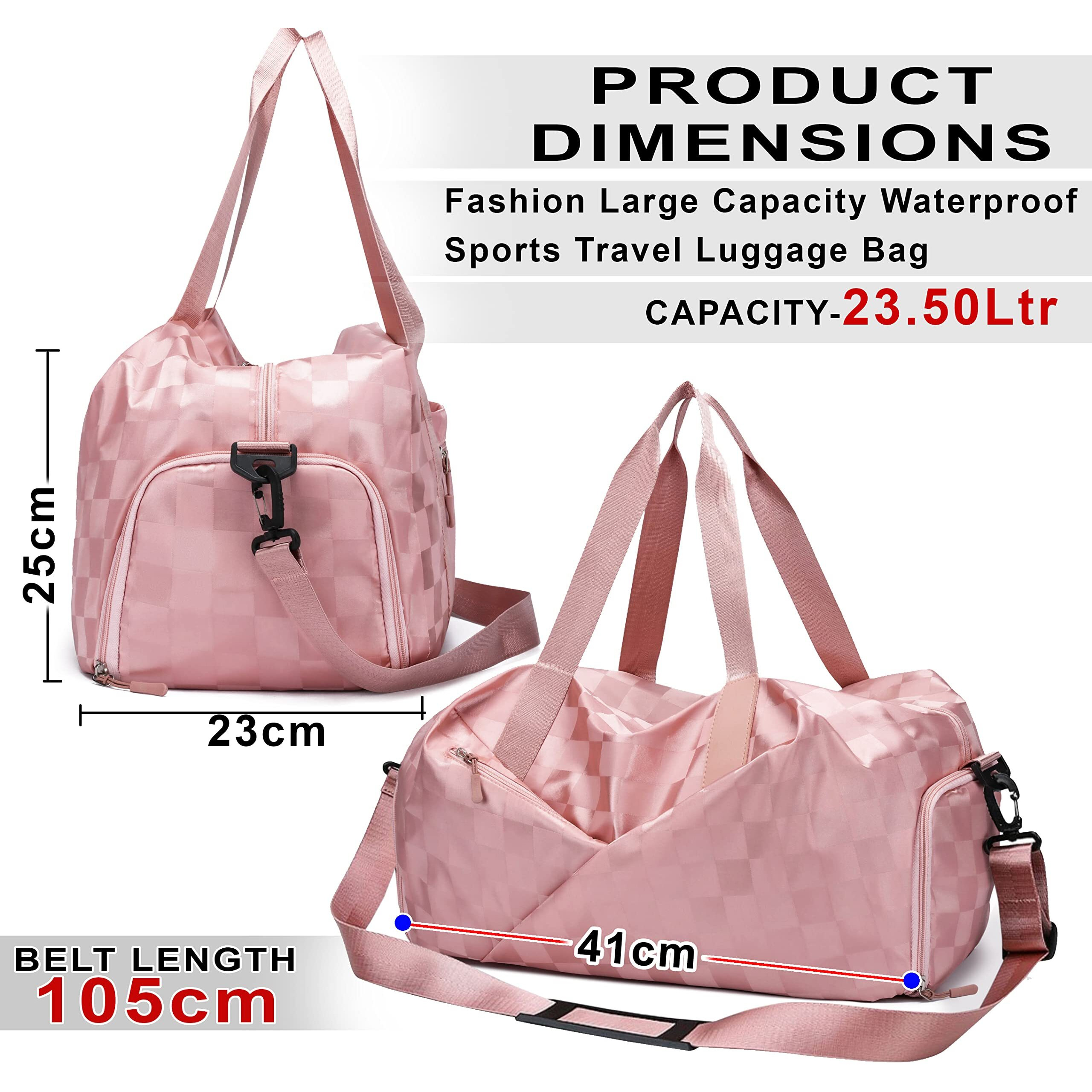 Storite Nylon 41 Cm Travel Duffle Bag For Women Foldable Sports Gym Shoulder Handbag Carry Weekender Overnight Luggage Bag With Shoe And Wet Clothes Compartments (Pink,41X25X23 Cm)