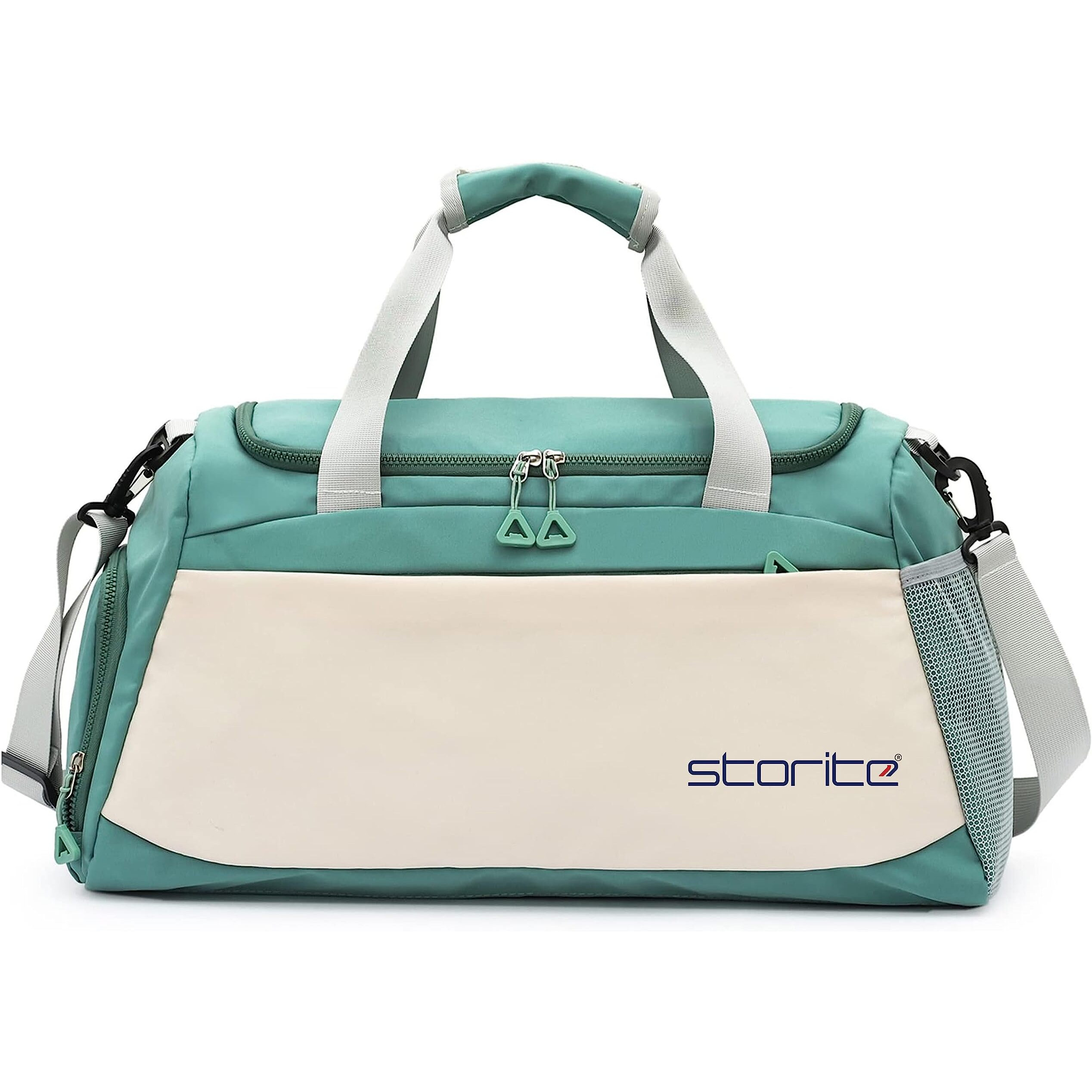 Storite Nylon 51 Cms Imported Travel Duffle Bag Multi- Pocket Sports Shoulder Bag For Women With Wet Pocket & Shoe Compartment Weekender Overnight Travel Luggage Bag (Green/White - 51X22X26 Cm)