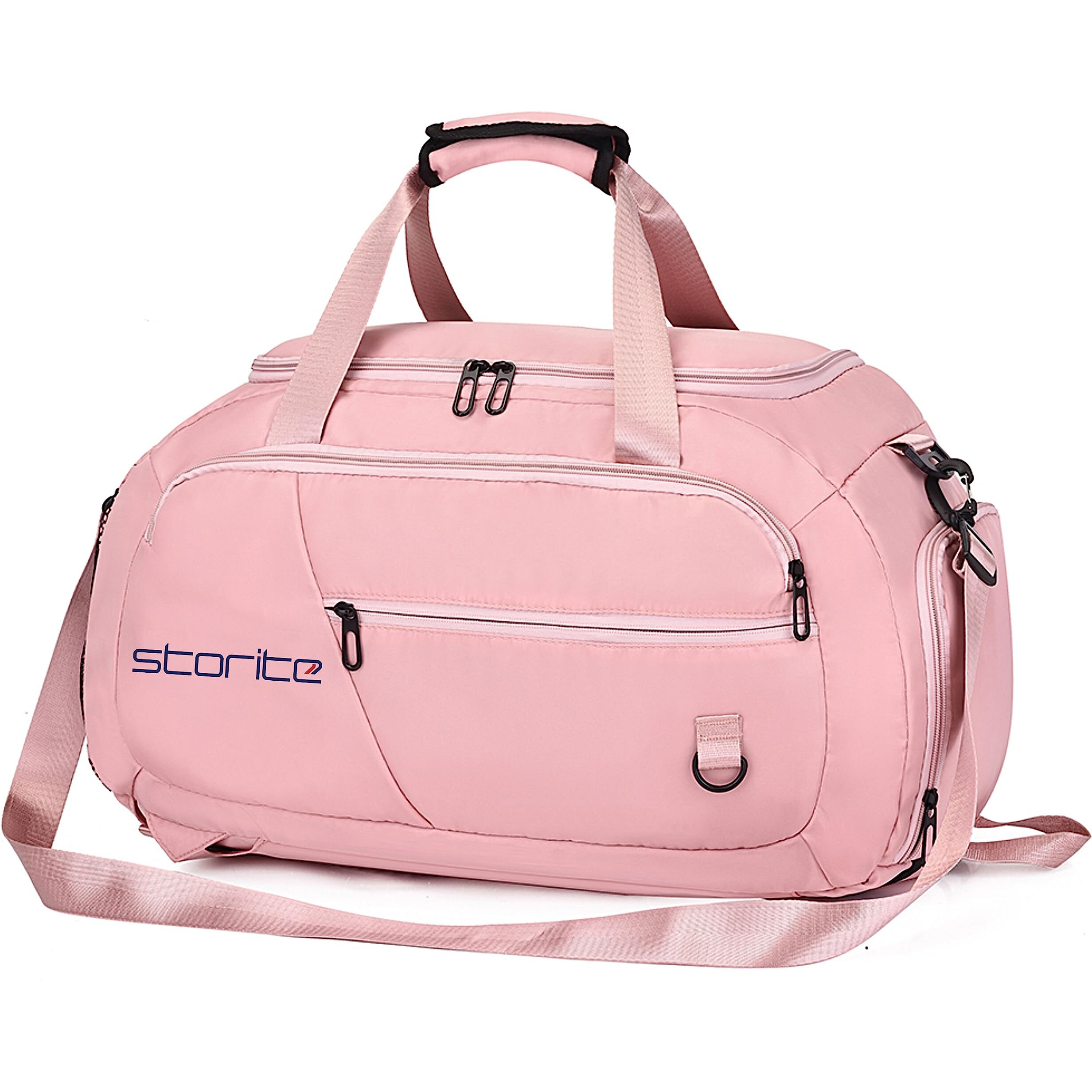 Storite Nylon 54 Cm Imported Multi Purpose Travel Duffle Bag For Women With Dry And Wet Separate Pocket, Lightweight Waterproof Backpack Carry Luggage Bag With Shoe Compartment (Pink,54X30X22 Cm)