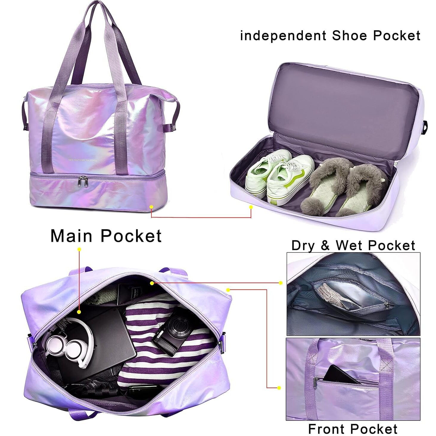 Storite Nylon 40 Cms Imported Foldable Travel Duffle Bag For Women, Expanded Lightweight Waterproof Carry Weekender Overnight Luggage Bag (Purple)