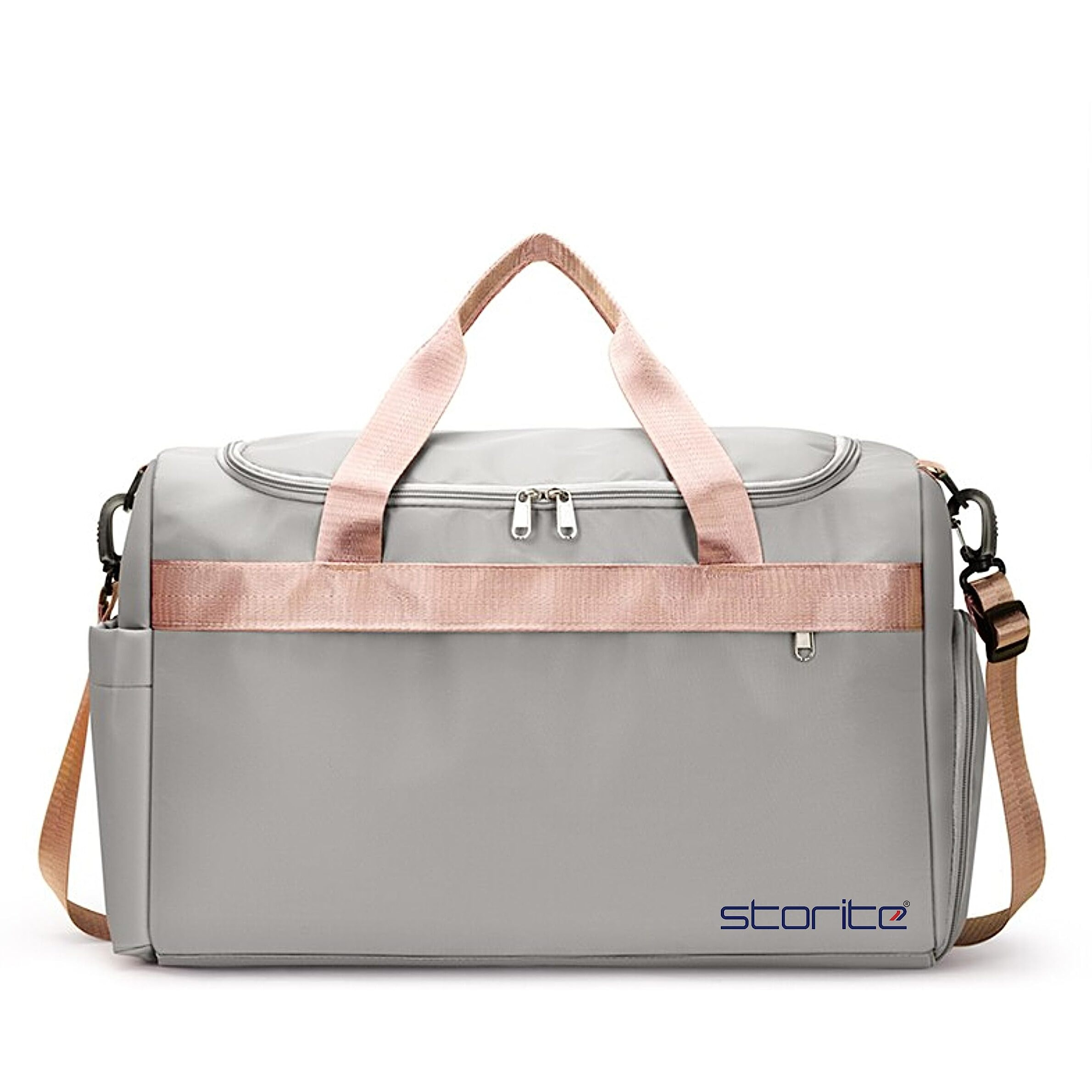 Storite Nylon 44 Cm Imported Travel Duffle Bag For Women Sports Gym Shoulder Bag With Shoe Compartment Weekender Overnight Travel Luggage Bag (Grey - 44X28X20 Cm)