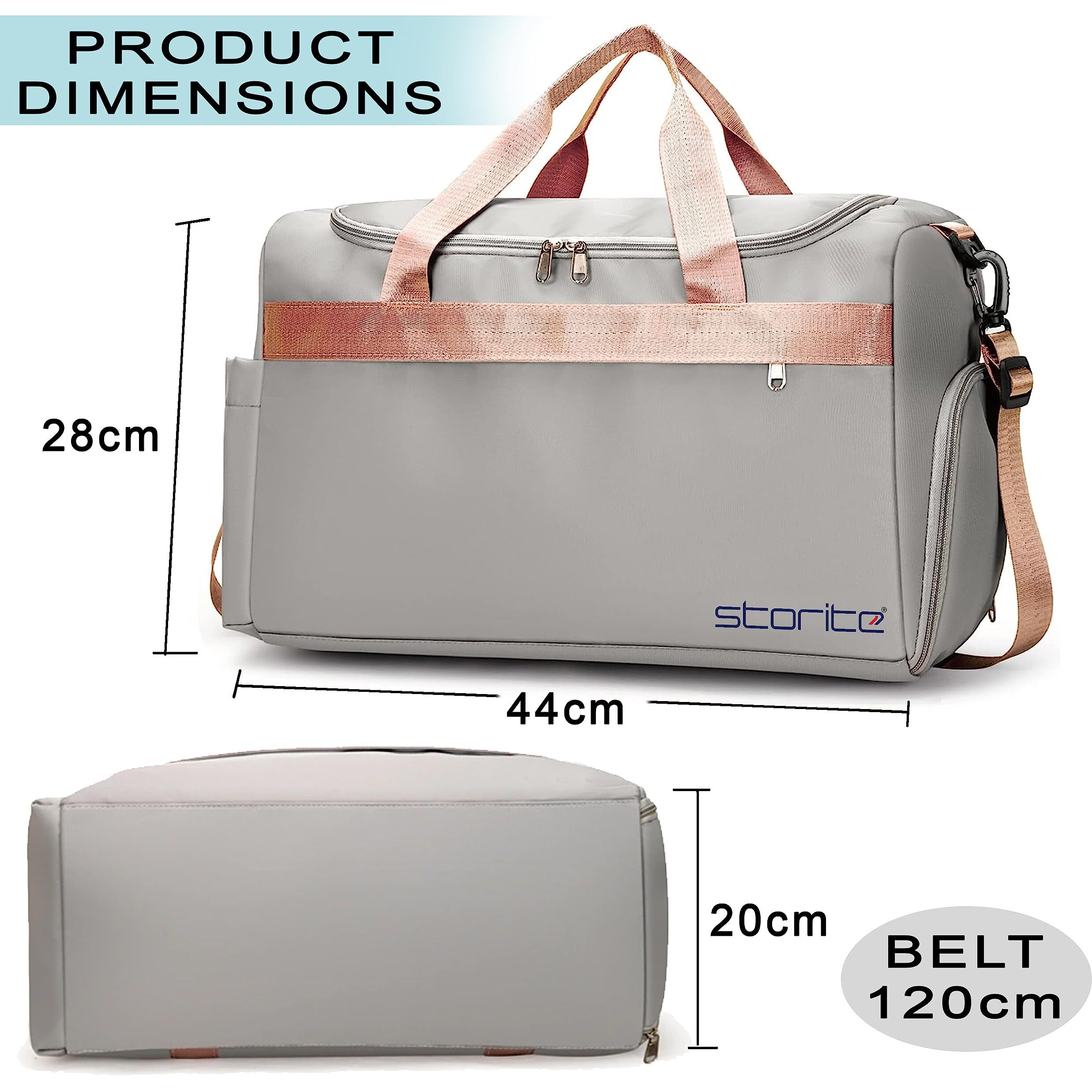 Storite Nylon 44 Cm Imported Travel Duffle Bag For Women Sports Gym Shoulder Bag With Shoe Compartment Weekender Overnight Travel Luggage Bag (Grey - 44X28X20 Cm)