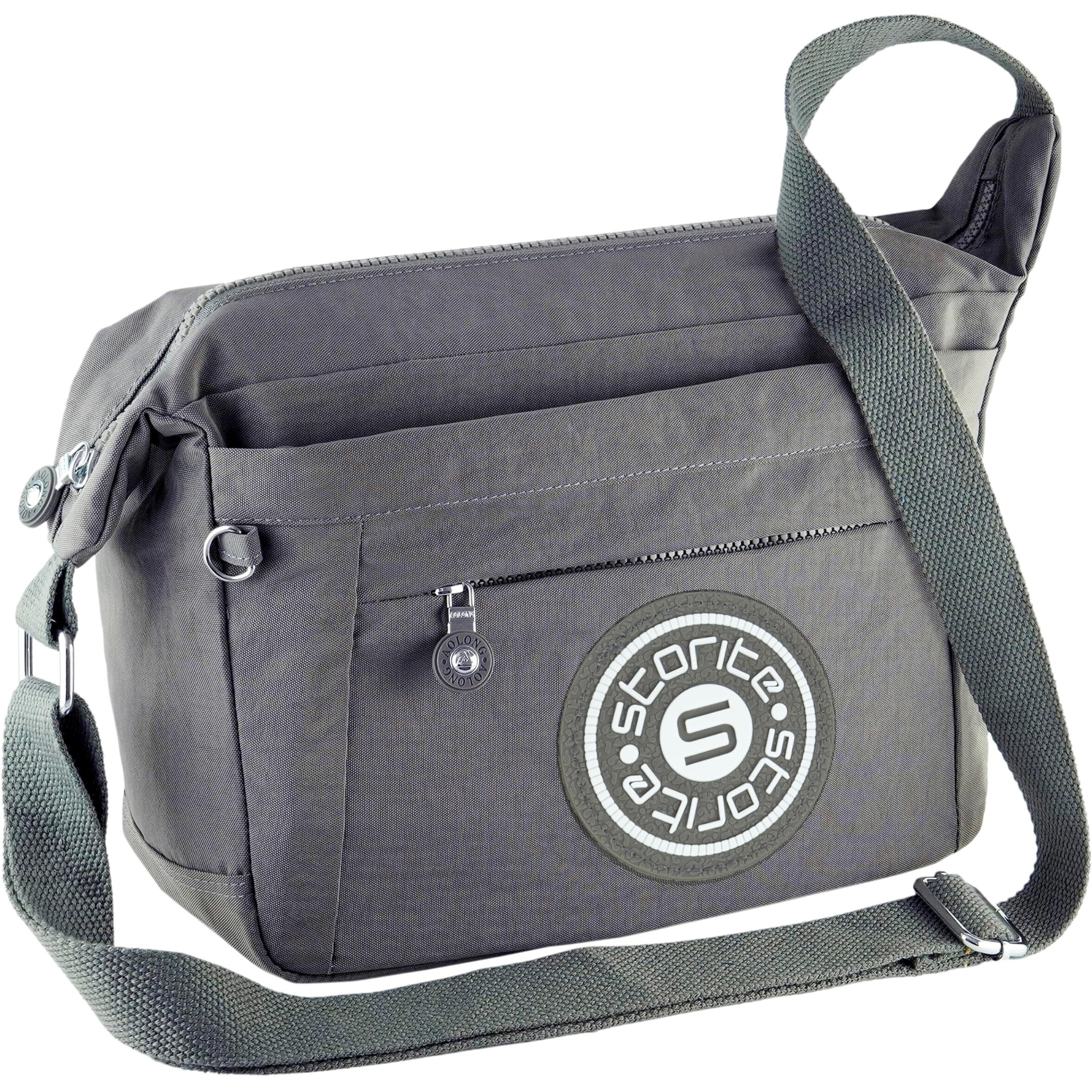 Storite Portable Nylon Stylish Small 6 Multi-Pocket Zip Closure Sling Cross Body Travel Messenger One Side Shoulder Bag For Men & Women - Grey (27 X 10.5 X 23 Cm)