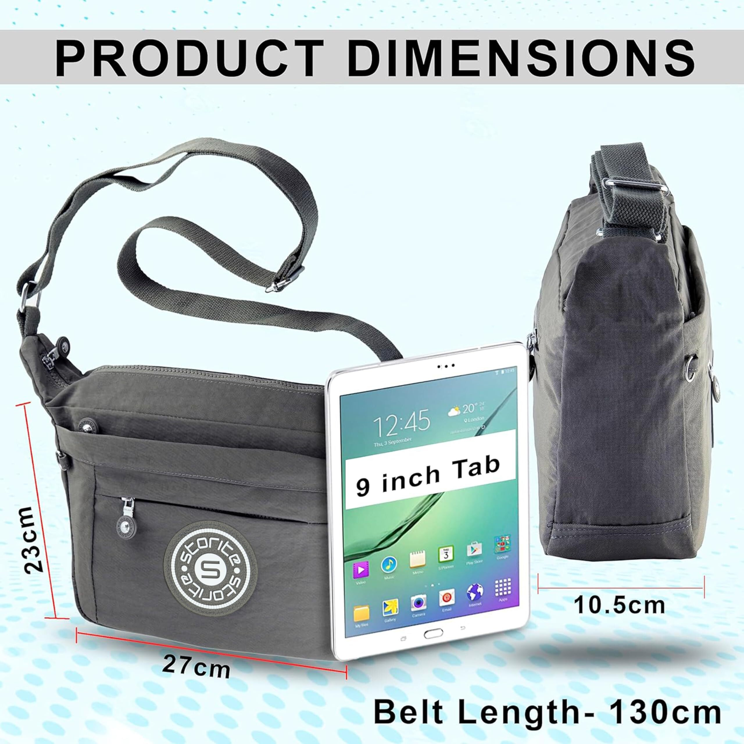 Storite Portable Nylon Stylish Small 6 Multi-Pocket Zip Closure Sling Cross Body Travel Messenger One Side Shoulder Bag For Men & Women - Grey (27 X 10.5 X 23 Cm)