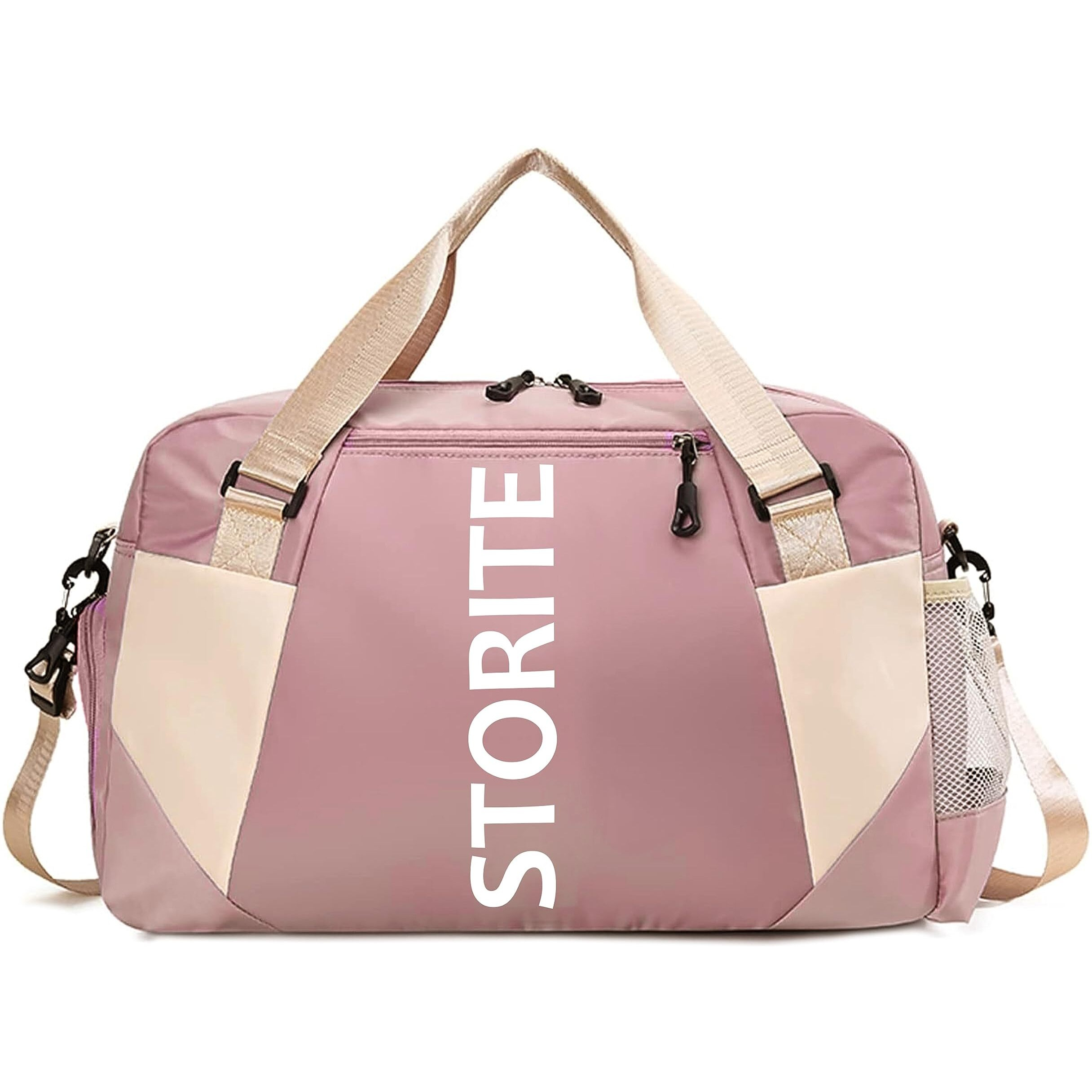 Storite Nylon 47 Cm Imported Travel Duffle Bag, Sports Shoulder Bag For Women With Wet Pocket & Shoe Compartment Weekender Overnight Luggage Bag (Pink,47X20X28 Cm)